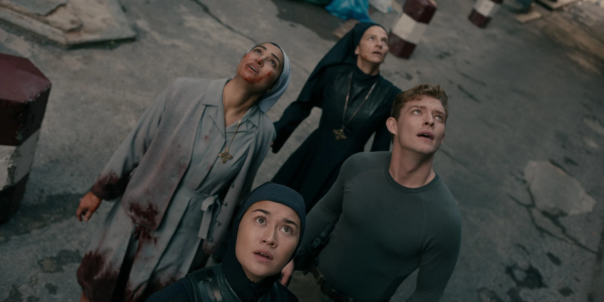 Kristina Tonteri-Young, Jack Meade, Sylvia De Fanti, and Meena Rayann in Warrior Nun (2020)