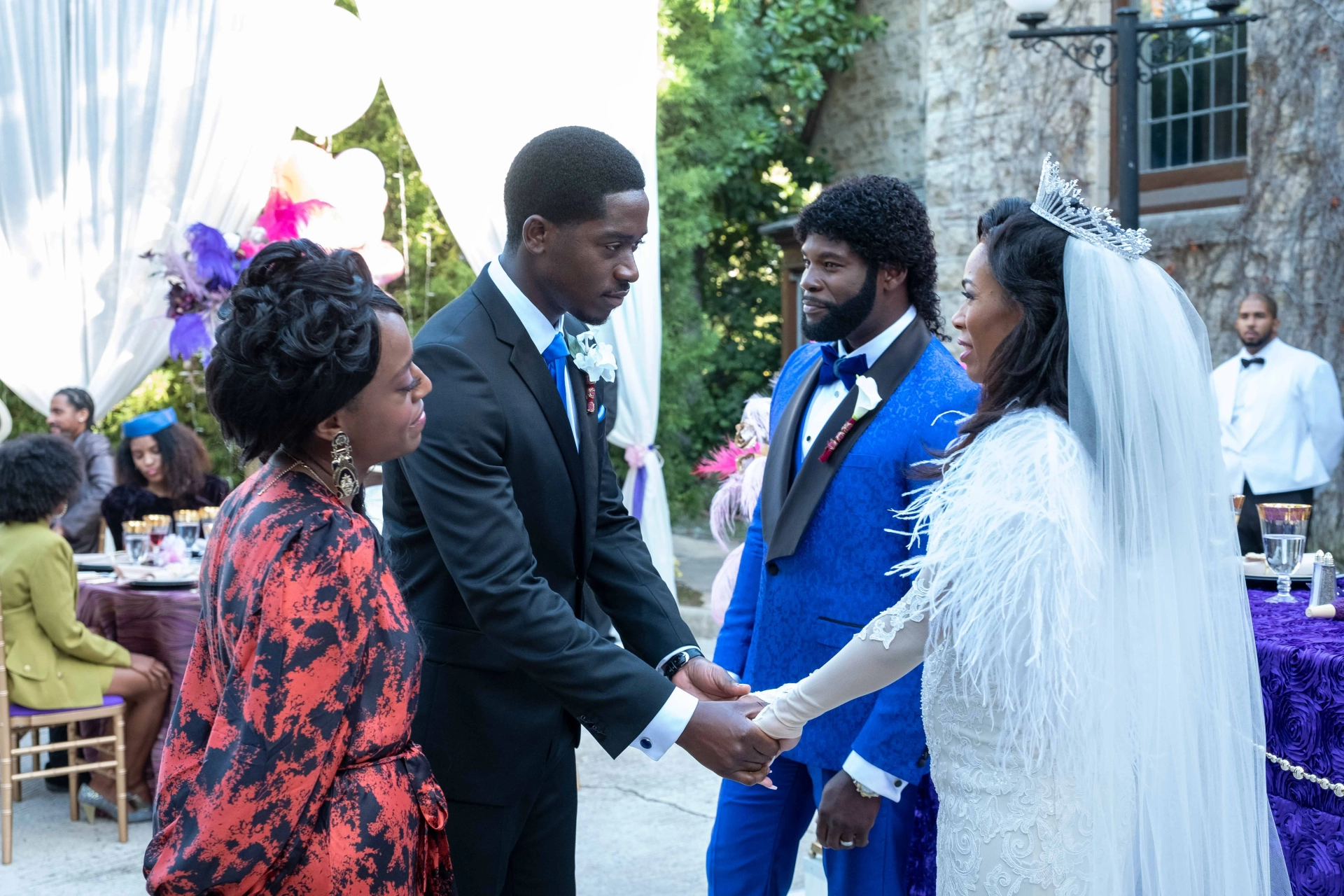 Amin Joseph, Angela Lewis, Devyn A. Tyler, and Damson Idris in Snowfall: Celebration (2022)