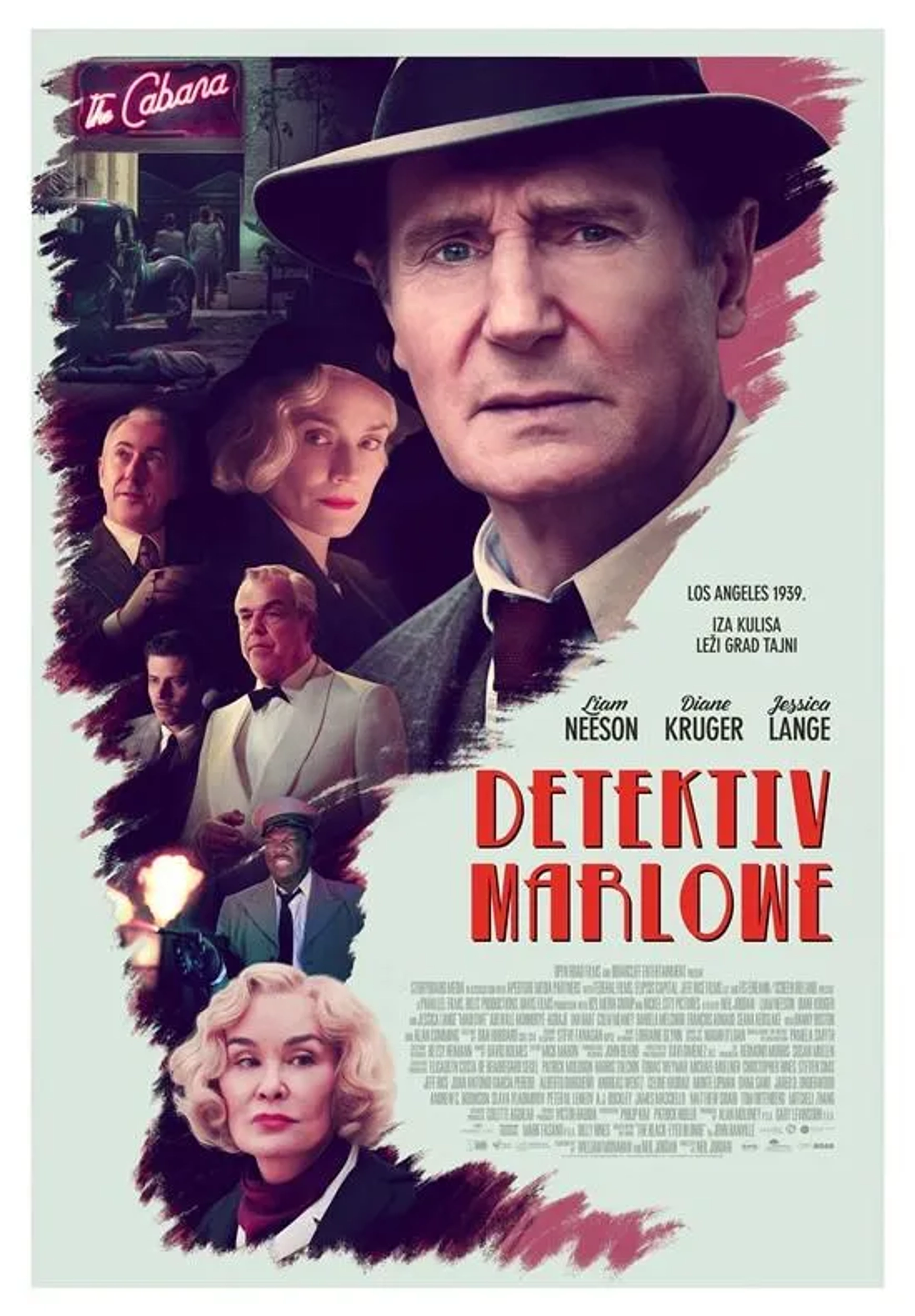 Liam Neeson, Alan Cumming, Jessica Lange, Adewale Akinnuoye-Agbaje, Danny Huston, Diane Kruger, and François Arnaud in Marlowe (2022)