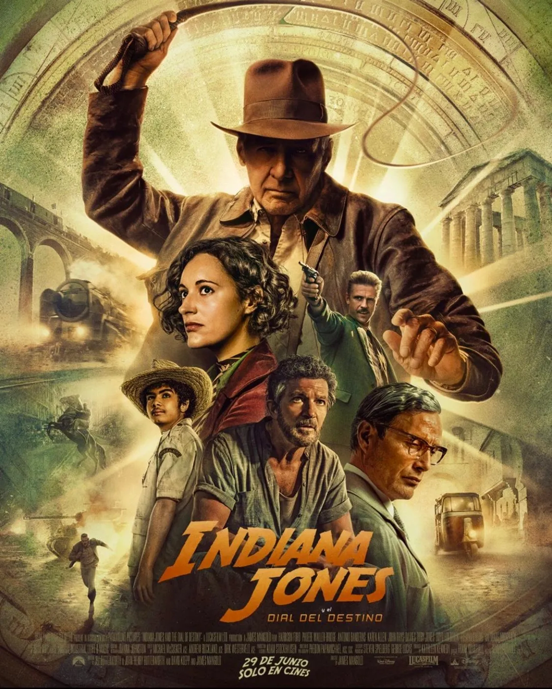 Antonio Banderas, Harrison Ford, Mads Mikkelsen, Ethann Isidore, Boyd Holbrook, and Phoebe Waller-Bridge in Indiana Jones and the Dial of Destiny (2023)