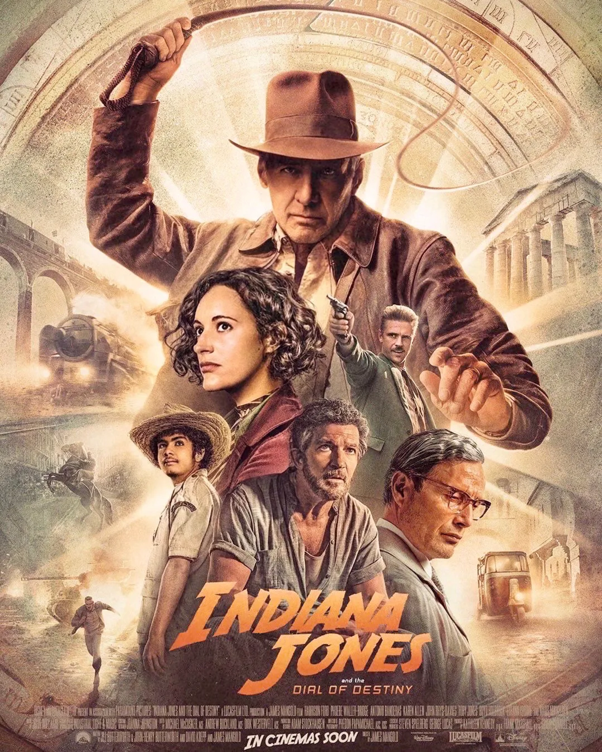 Antonio Banderas, Harrison Ford, Mads Mikkelsen, Ethann Isidore, Boyd Holbrook, and Phoebe Waller-Bridge in Indiana Jones and the Dial of Destiny (2023)