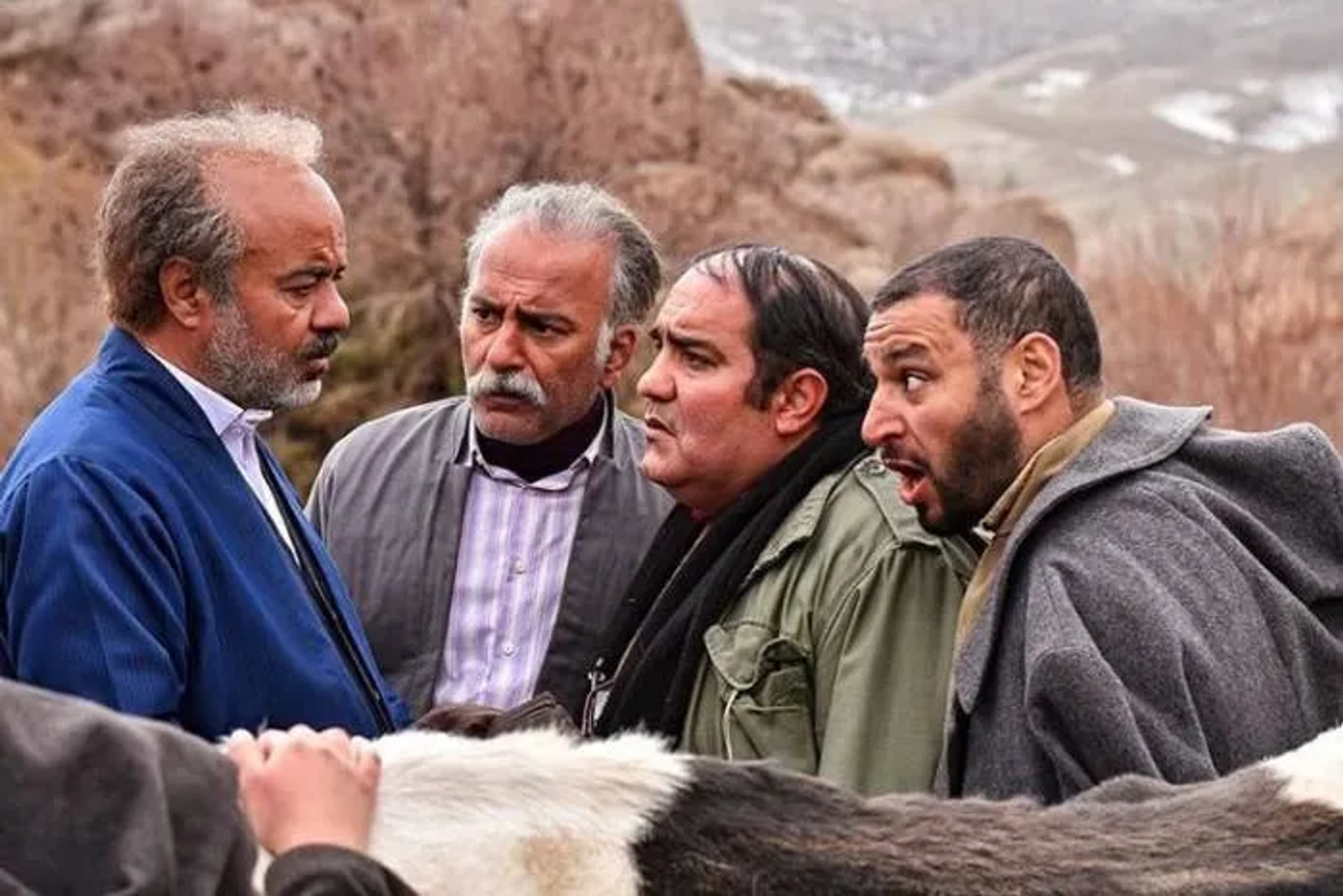 Mir Taher Mazloomi, Saeed Aghakhani, and Hamid Reza Azarang in Noon Khe (2019)