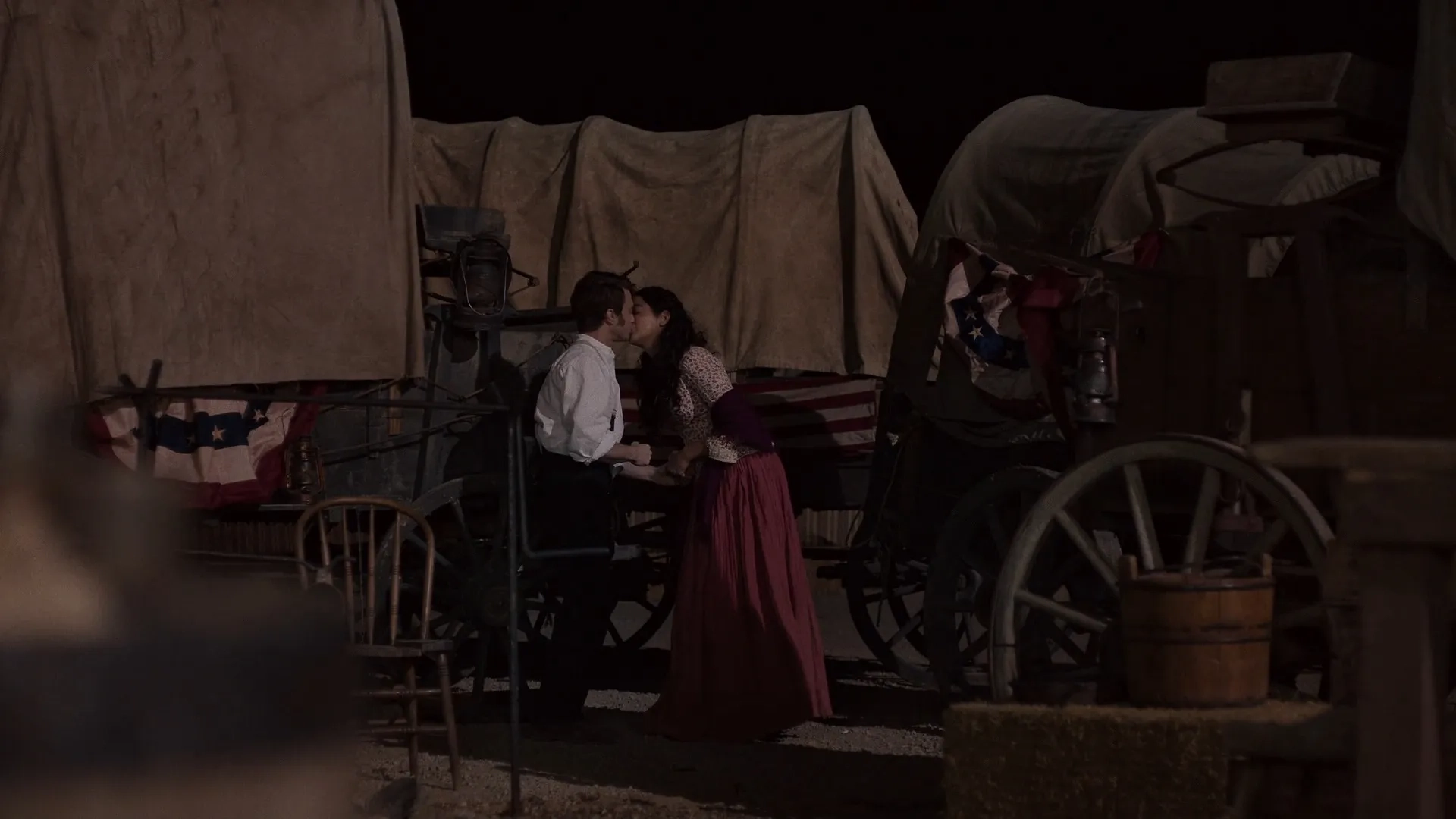 Daniel Radcliffe and Geraldine Viswanathan in Miracle Workers: Oregon Trail: Independence Rock (2021)