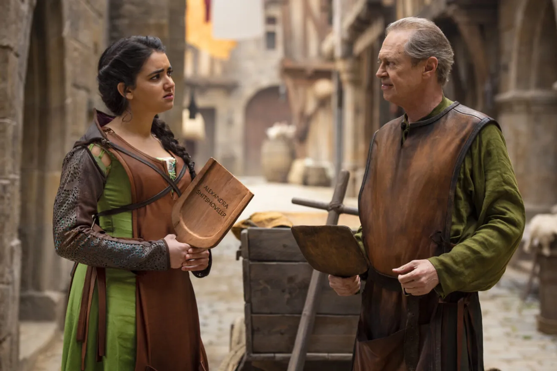 Steve Buscemi and Geraldine Viswanathan in Miracle Workers: Dark Ages: Graduation (2020)