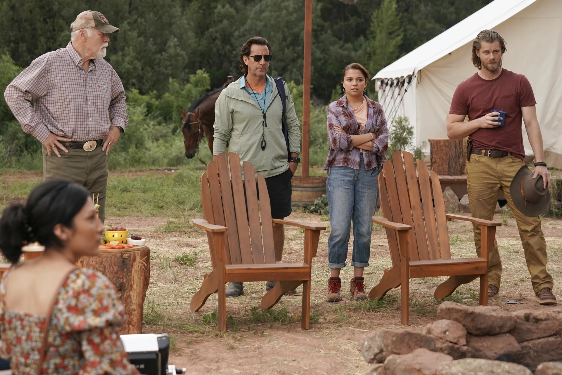 Henry Ian Cusick, Rex Linn, Luke Mitchell, Amy Puente, and Cree in Big Sky (2020)