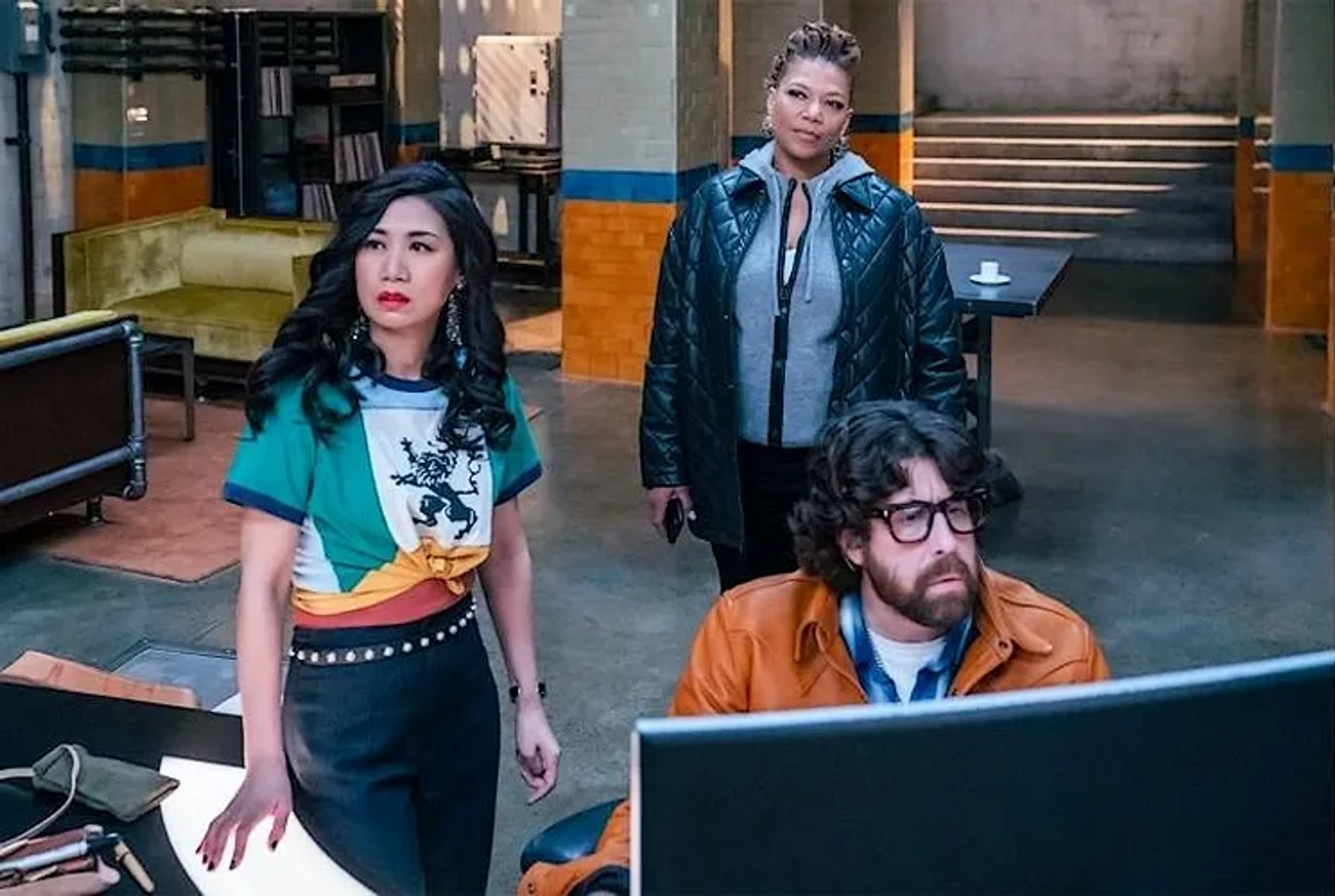 Queen Latifah, Adam Goldberg, and Liza Lapira in The Equalizer (2021)