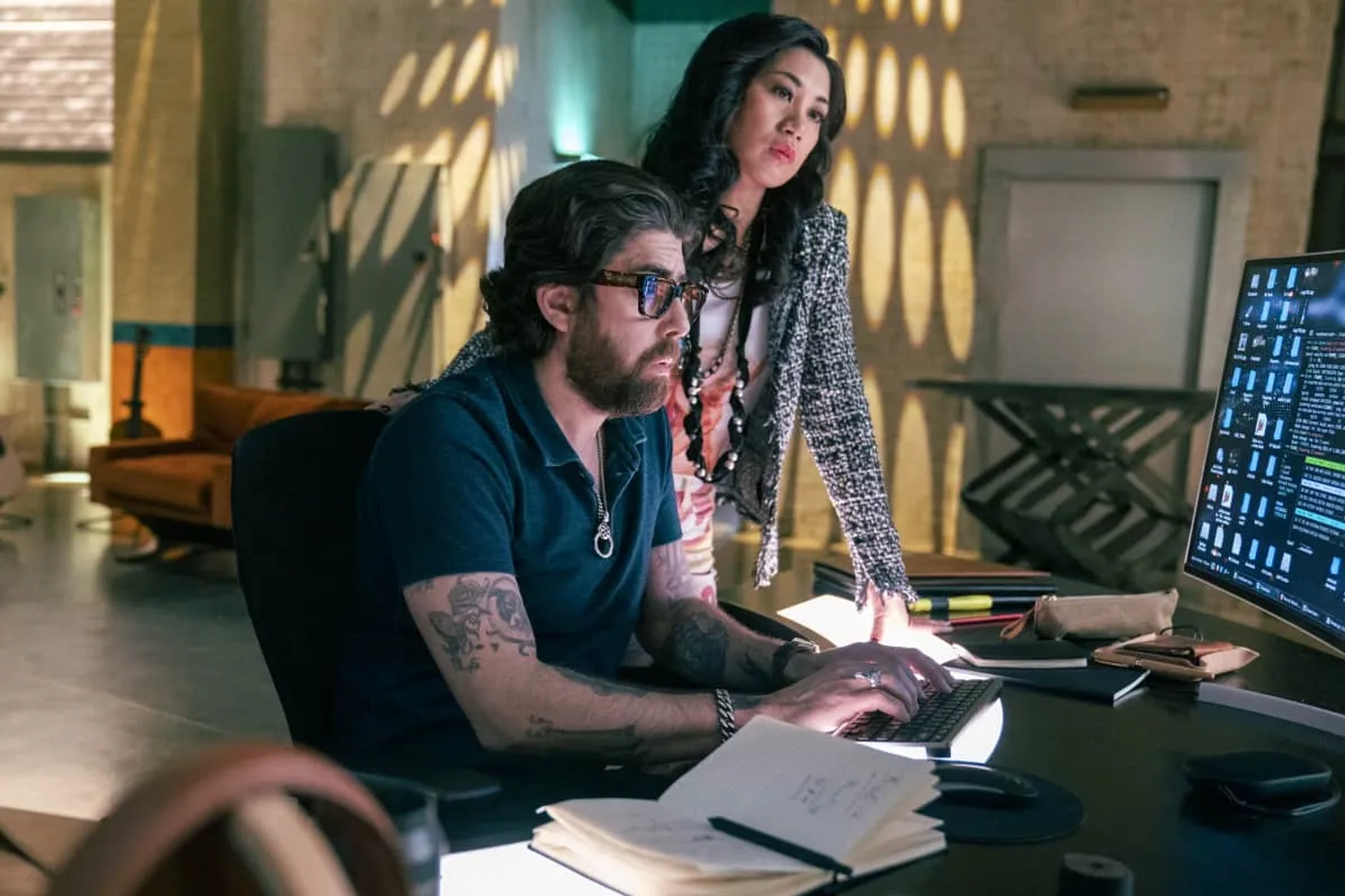 Still of Adam Goldberg and Liza Lapira in The Equalizer and Reckoning