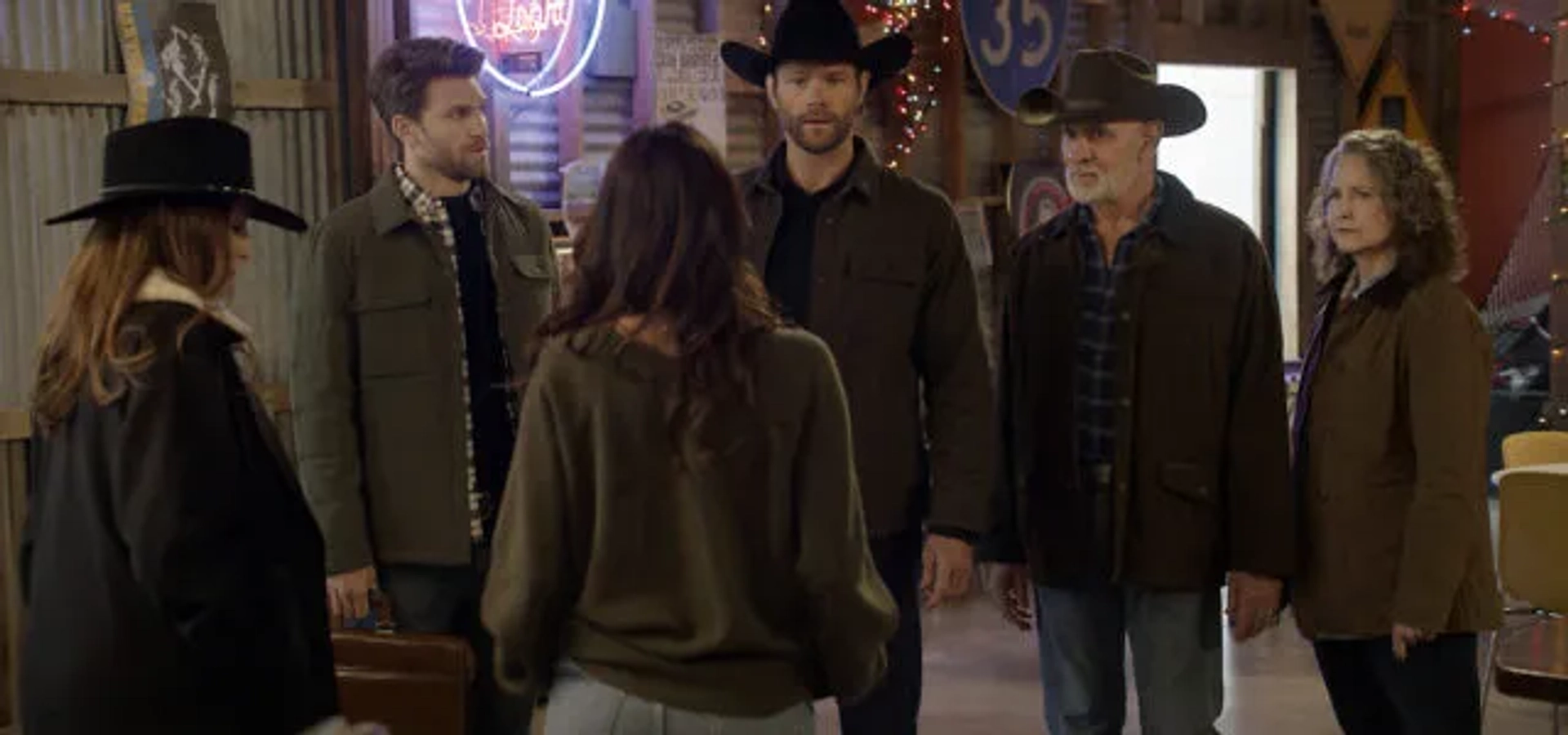 Paula Marshall, Molly Hagan, Jared Padalecki, Mitch Pileggi, Keegan Allen, and Tamara Feldman in Walker (2021)