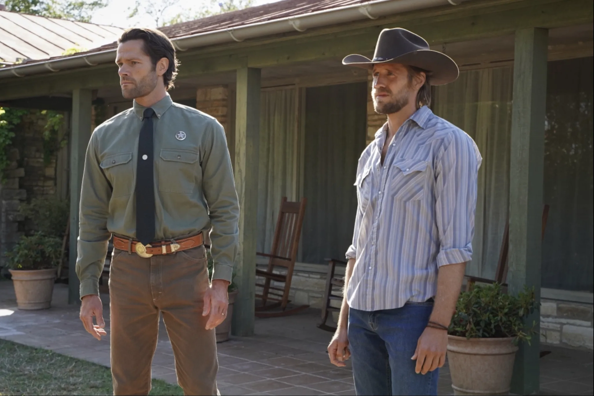 Jared Padalecki and Matt Barr in Walker (2021)