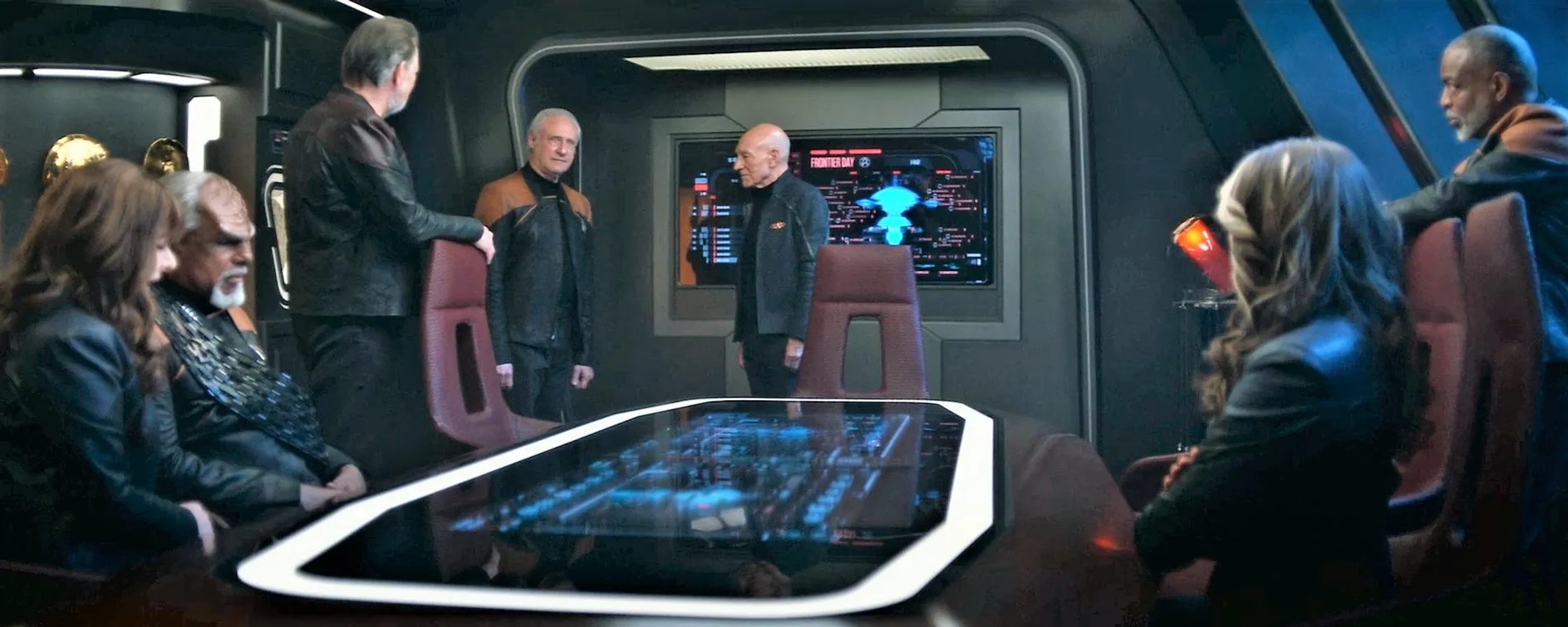 Michael Dorn, Jonathan Frakes, Gates McFadden, Marina Sirtis, Brent Spiner, LeVar Burton, and Patrick Stewart in Star Trek: Picard: Surrender (2023)