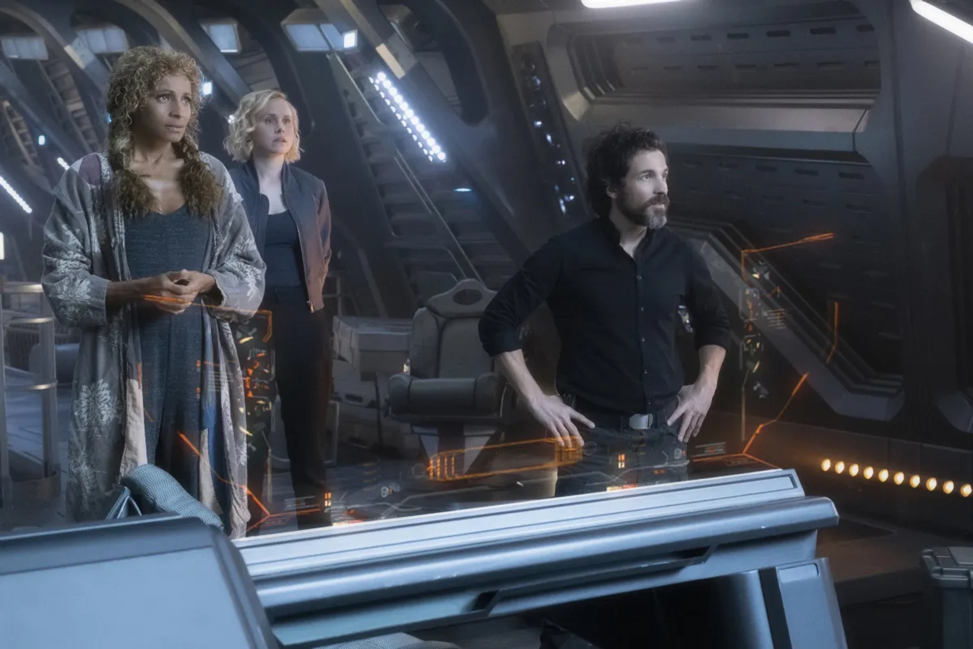 Michelle Hurd, Alison Pill, and Santiago Cabrera in Star Trek: Picard (2020)