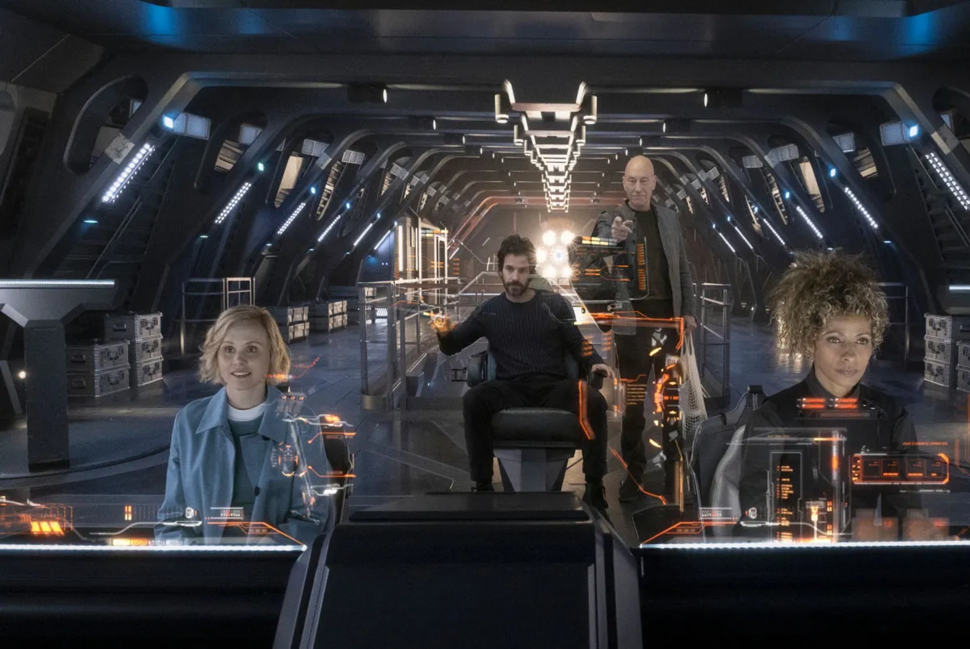 Patrick Stewart, Michelle Hurd, Alison Pill, and Santiago Cabrera in Star Trek: Picard (2020)