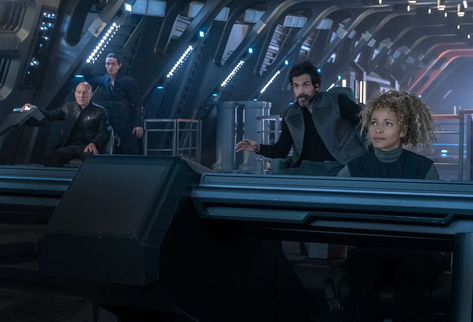 Patrick Stewart, Michelle Hurd, Evan Evagora, and Santiago Cabrera in Star Trek: Picard (2020)