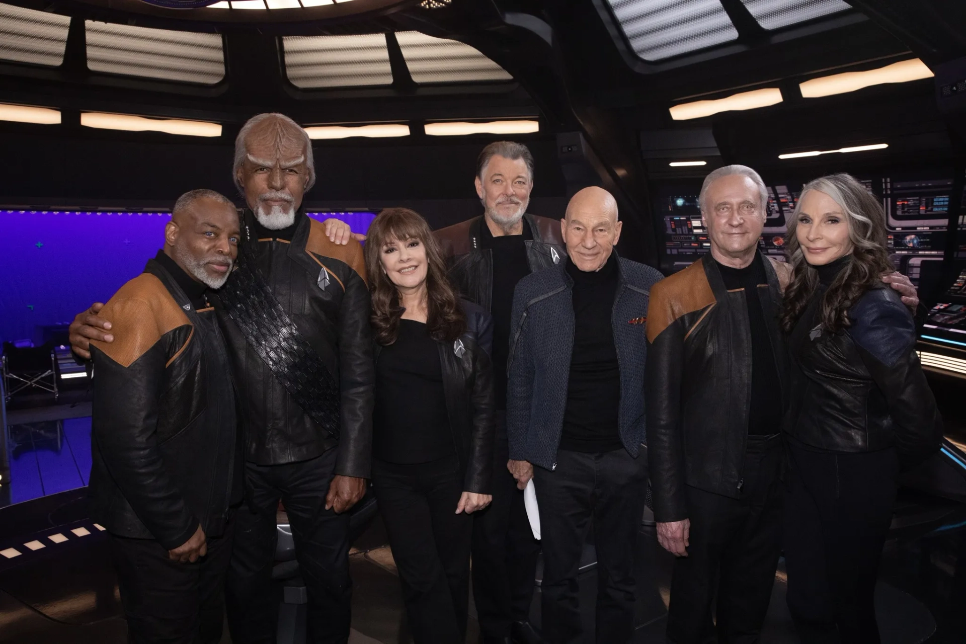 Michael Dorn, Jonathan Frakes, Gates McFadden, Marina Sirtis, Brent Spiner, LeVar Burton, and Patrick Stewart in Star Trek: Picard (2020)