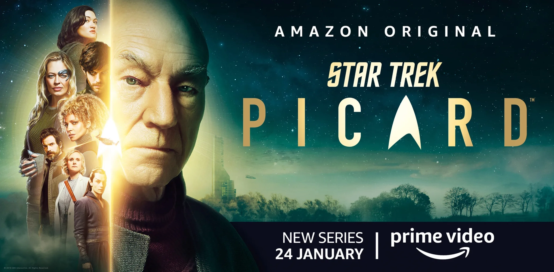 Patrick Stewart, Jeri Ryan, Michelle Hurd, Alison Pill, Evan Evagora, Santiago Cabrera, Harry Treadaway, and Isa Briones in Star Trek: Picard (2020)