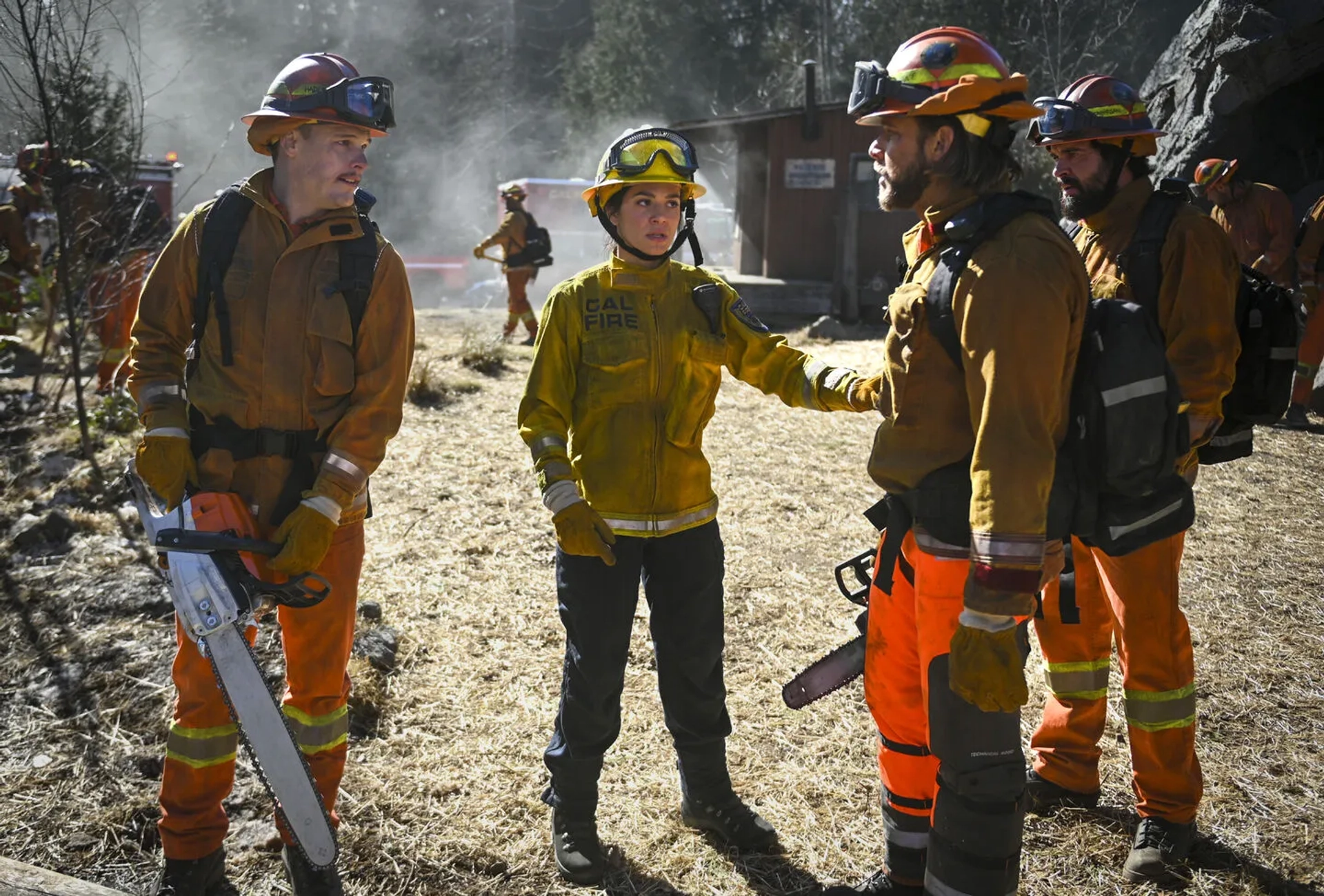 Max Thieriot, Grant Harvey, and Stephanie Arcila in Fire Country (2022)