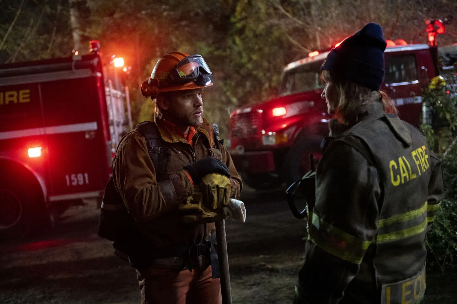 Diane Farr and Max Thieriot in Fire Country (2022)