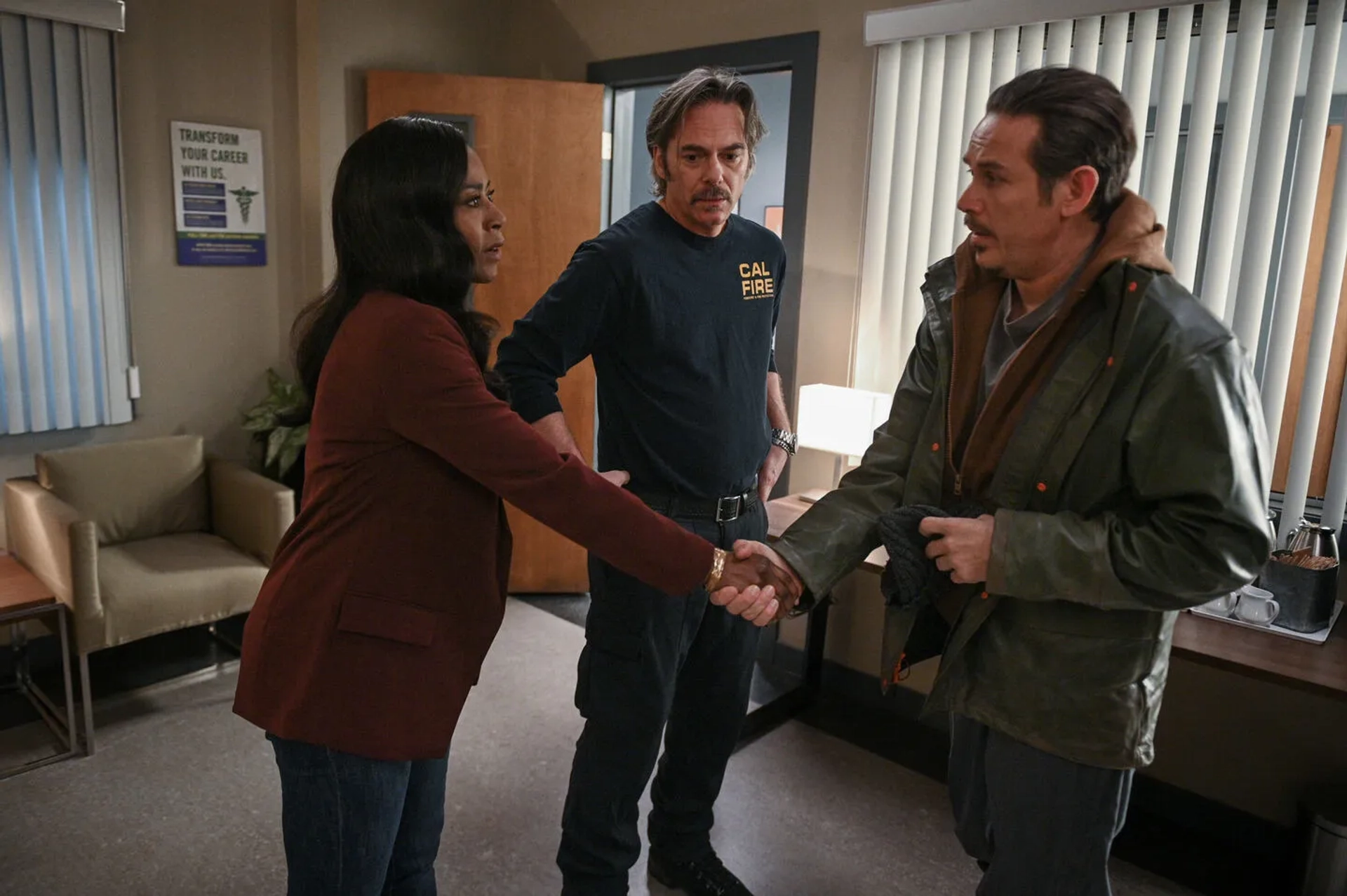 Billy Burke, Karen LeBlanc, and Kevin Alejandro in Fire Country (2022)