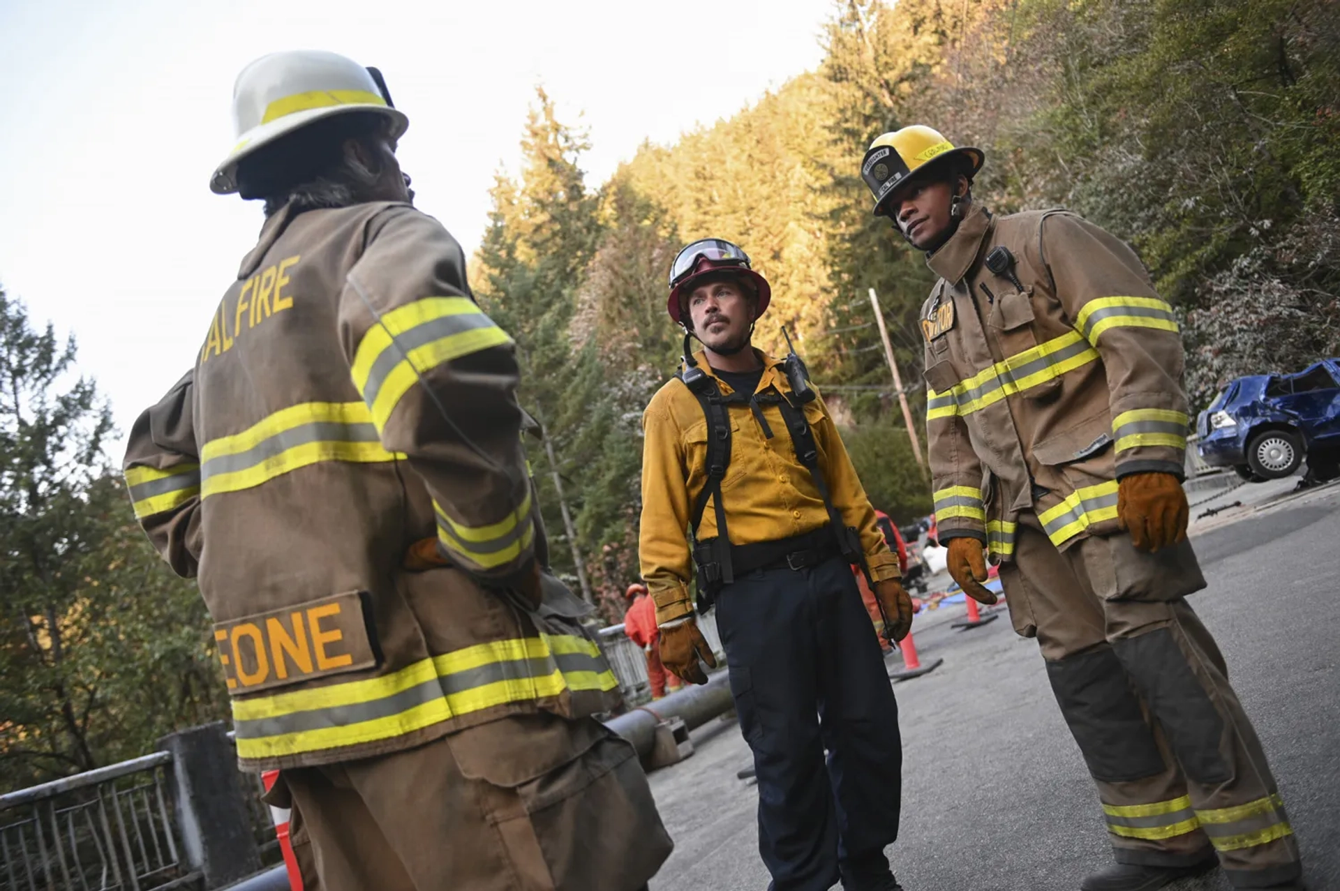 Billy Burke, Kevin Alejandro, and Jordan Calloway in Fire Country (2022)