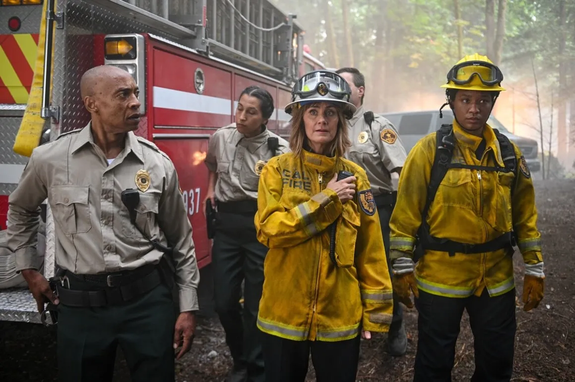 Peter Bryant, Diane Farr, and Jules Latimer in Fire Country (2022)