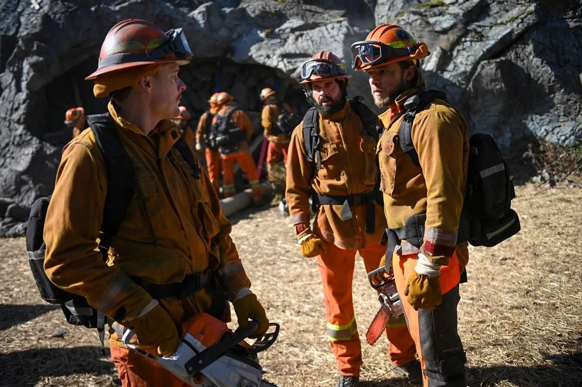 Max Thieriot, Mark Krysko, and Grant Harvey in Fire Country (2022)