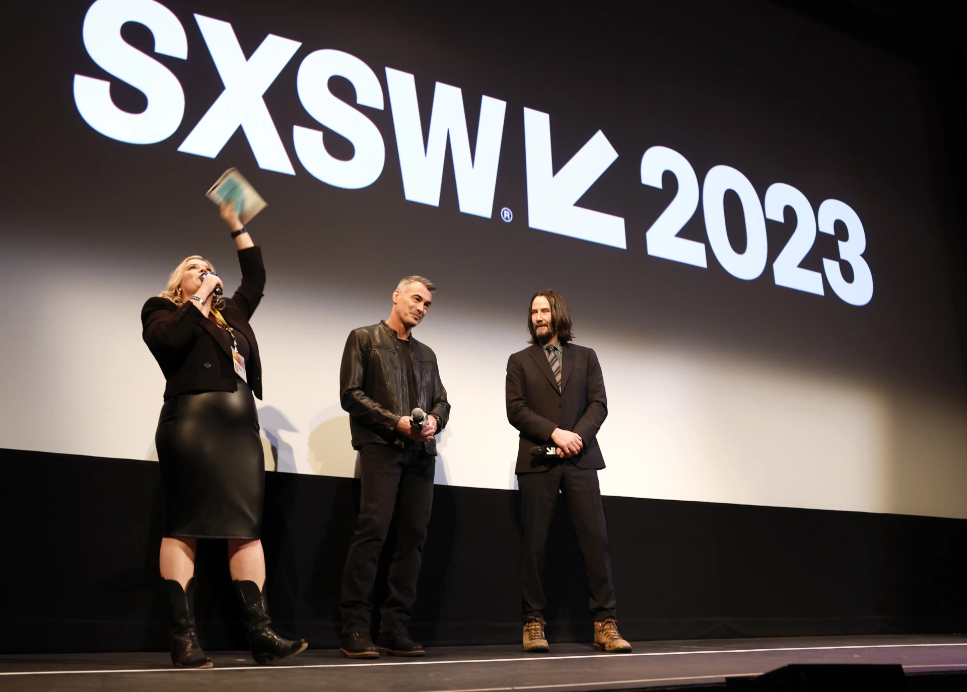 Keanu Reeves, Chad Stahelski, and Claudette Godfrey at an event for John Wick: Chapter 4 (2023)