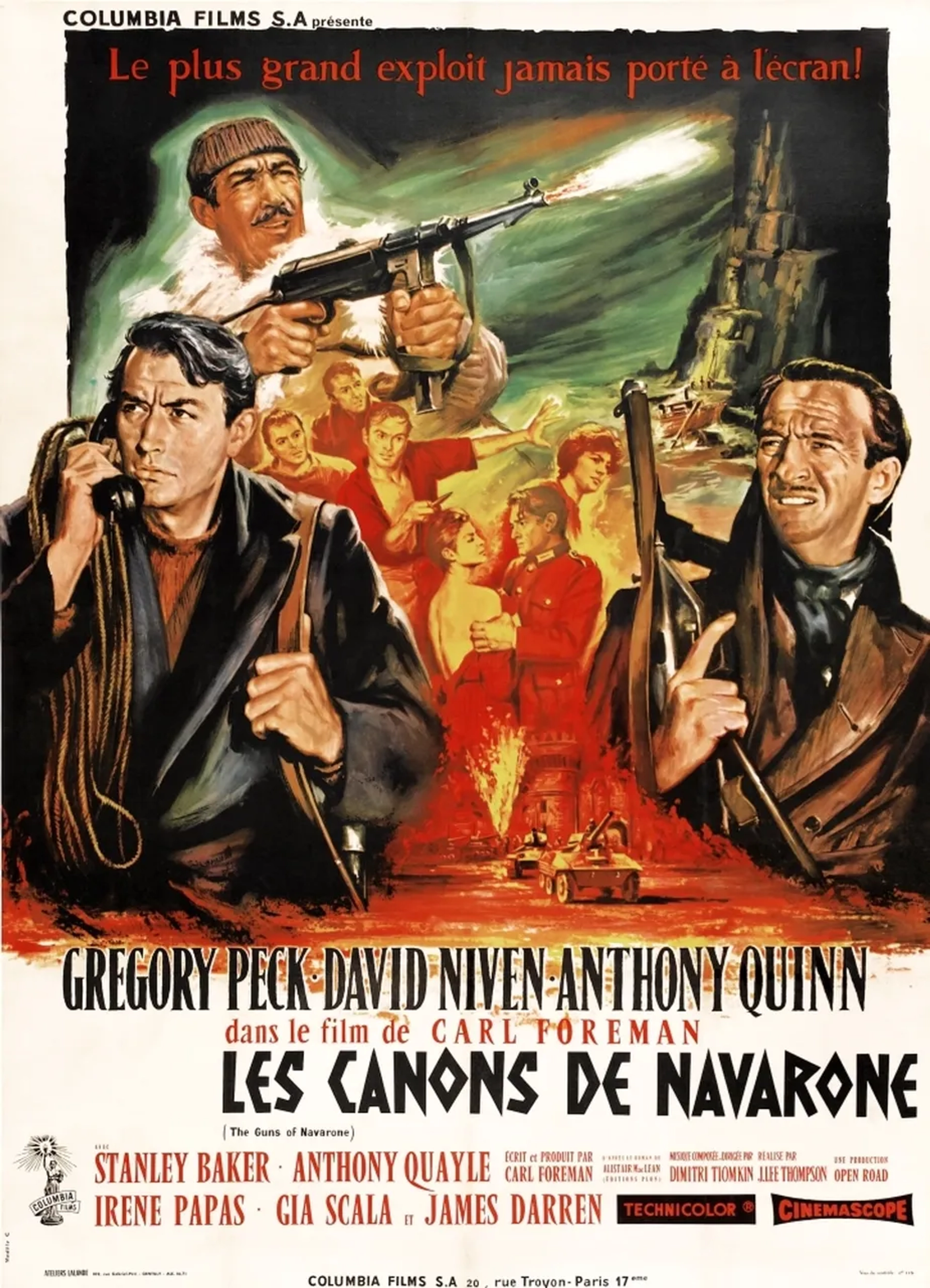 David Niven, Gregory Peck, Anthony Quinn, Stanley Baker, and Irene Papas in The Guns of Navarone (1961)