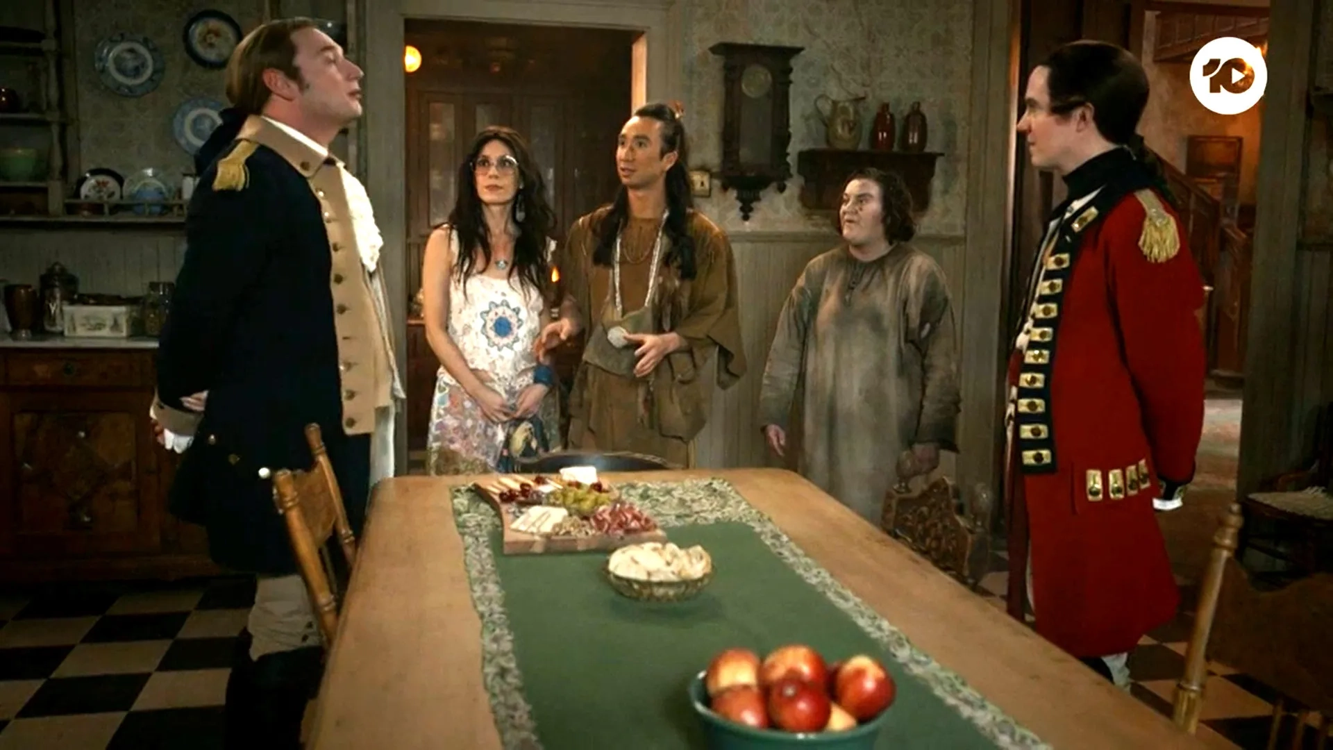 Brandon Scott Jones, John Hartman, Sheila Carrasco, Román Zaragoza, and Betsy Sodaro in Ghosts (2021)