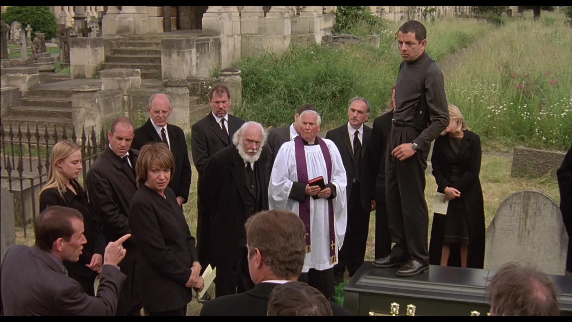 Rowan Atkinson, Ben Miller, Neville Phillips, and Martin Lawton in Johnny English (2003)