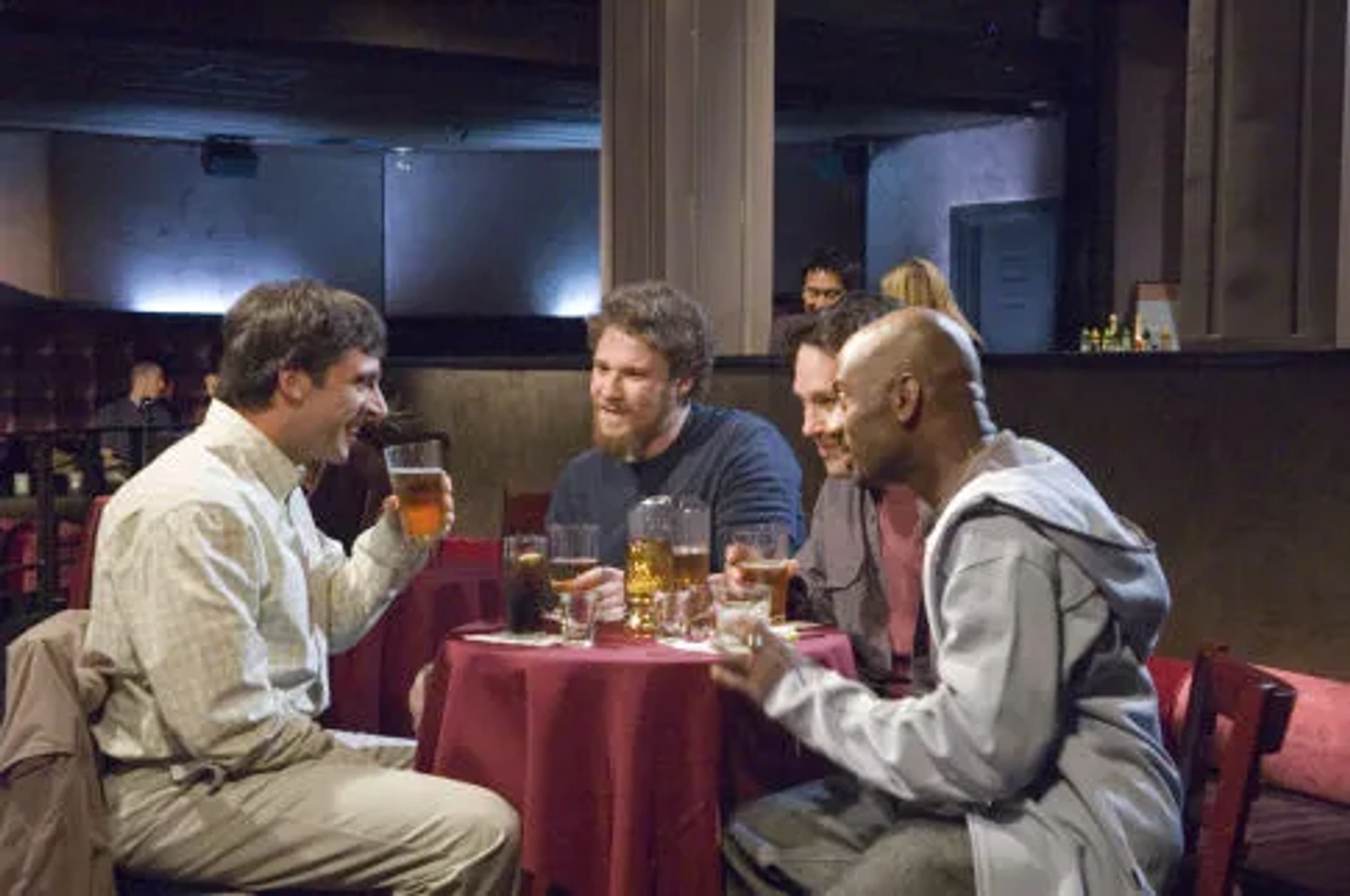 Steve Carell, Romany Malco, Seth Rogen, and Paul Rudd in The 40-Year-Old Virgin (2005)