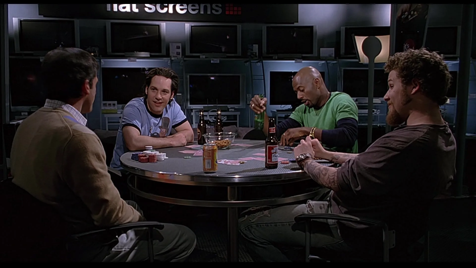 Steve Carell, Romany Malco, Seth Rogen, and Paul Rudd in The 40-Year-Old Virgin (2005)