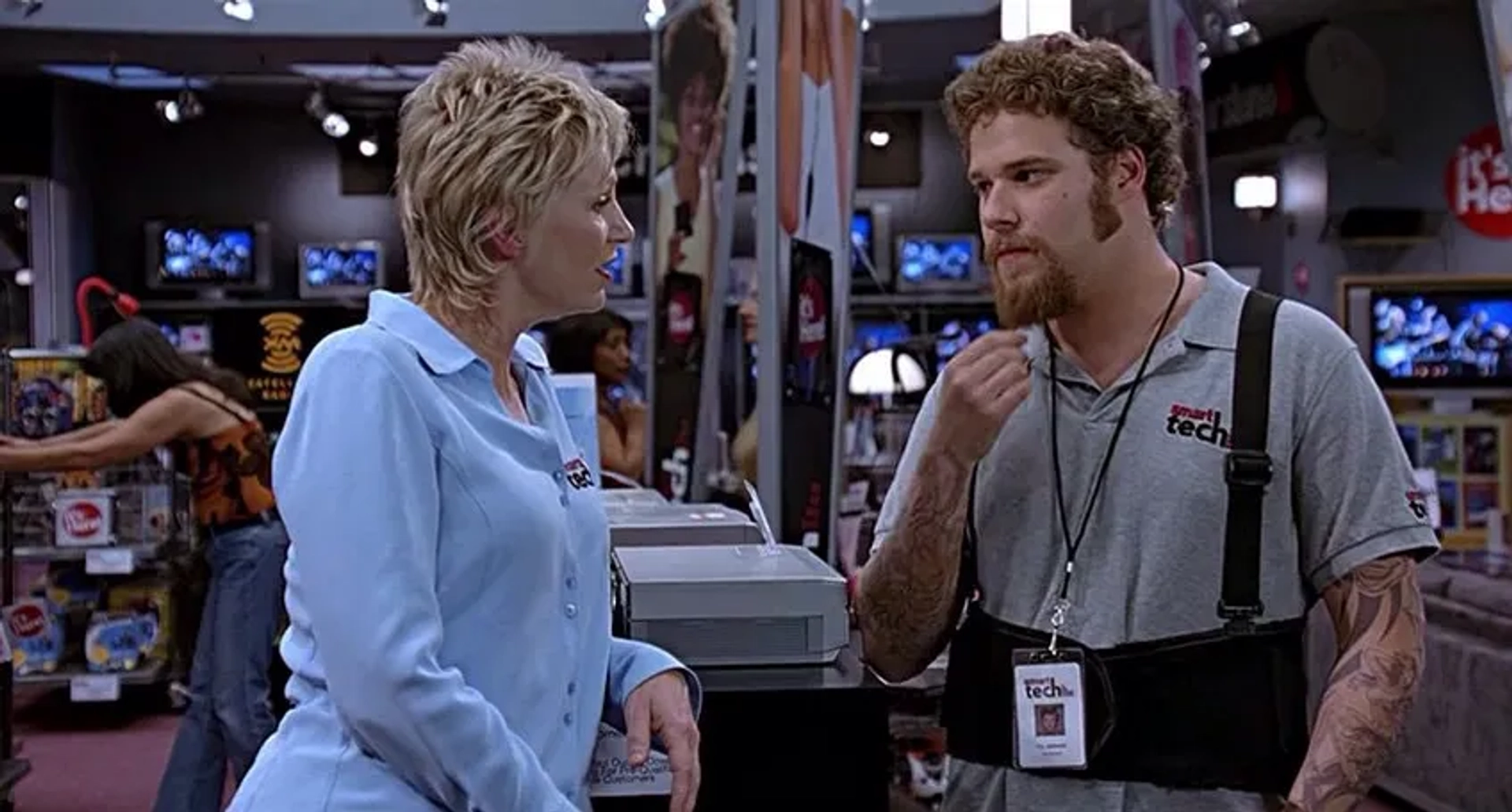 Jane Lynch and Seth Rogen in The 40-Year-Old Virgin (2005)