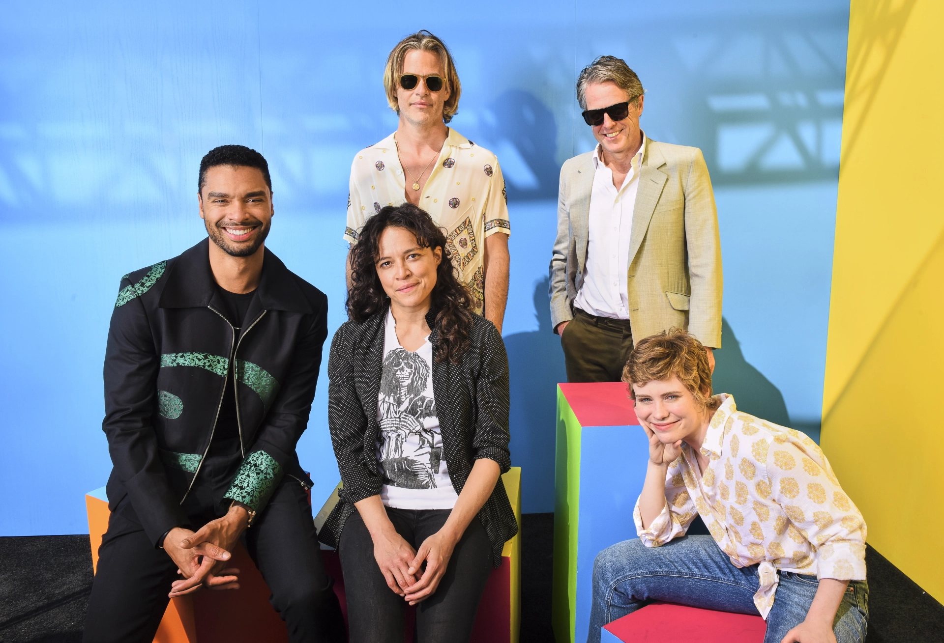 Hugh Grant, Michelle Rodriguez, Chris Pine, Regé-Jean Page, and Sophia Lillis at an event for Dungeons & Dragons: Honor Among Thieves (2023)