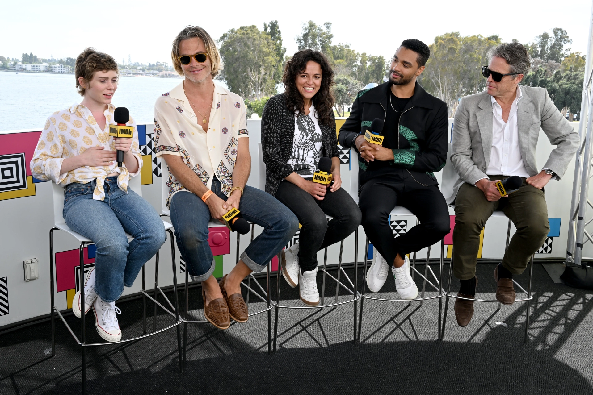 Hugh Grant, Michelle Rodriguez, Chris Pine, Regé-Jean Page, and Sophia Lillis at an event for Dungeons & Dragons: Honor Among Thieves (2023)