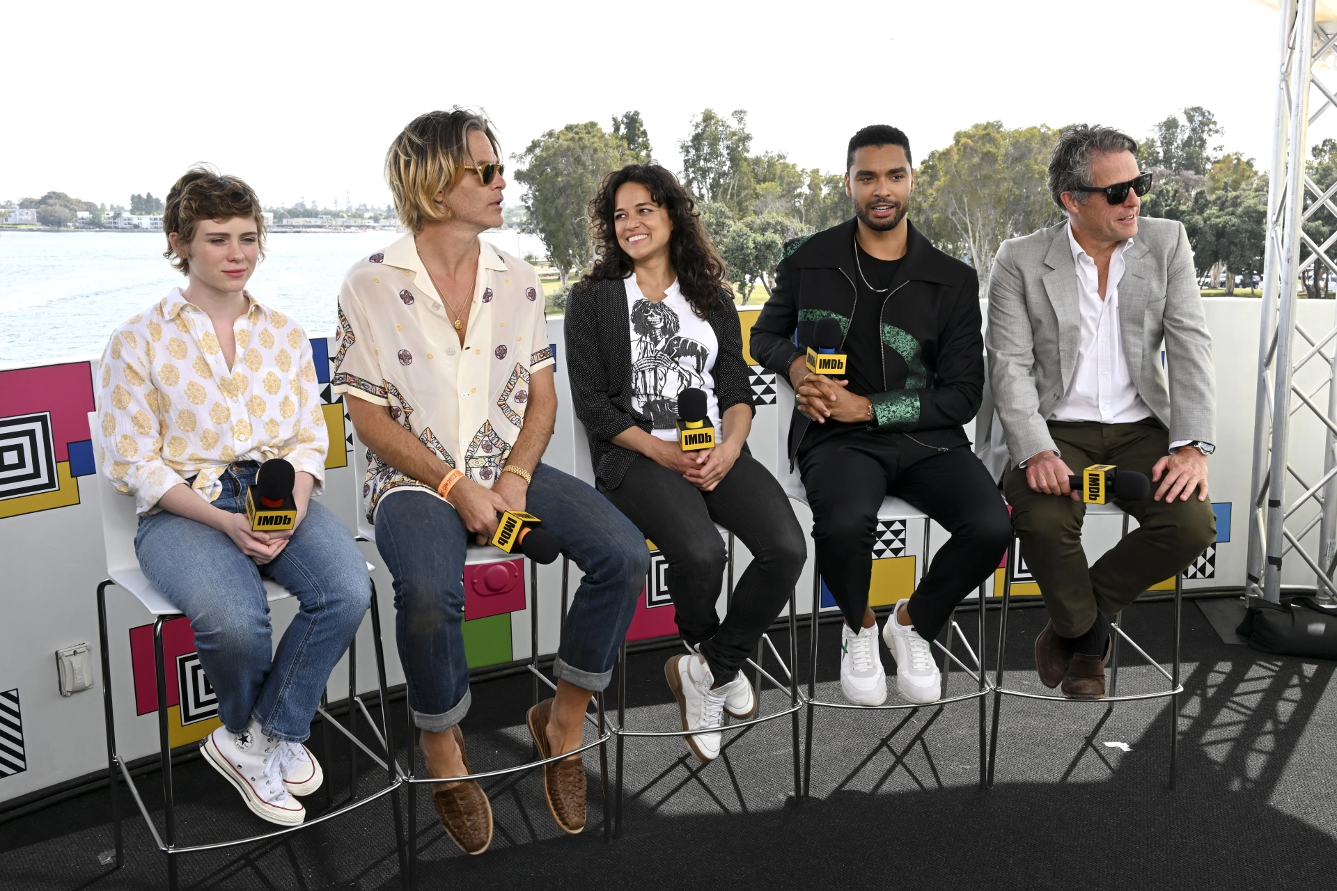 Hugh Grant, Michelle Rodriguez, Chris Pine, Regé-Jean Page, and Sophia Lillis at an event for Dungeons & Dragons: Honor Among Thieves (2023)