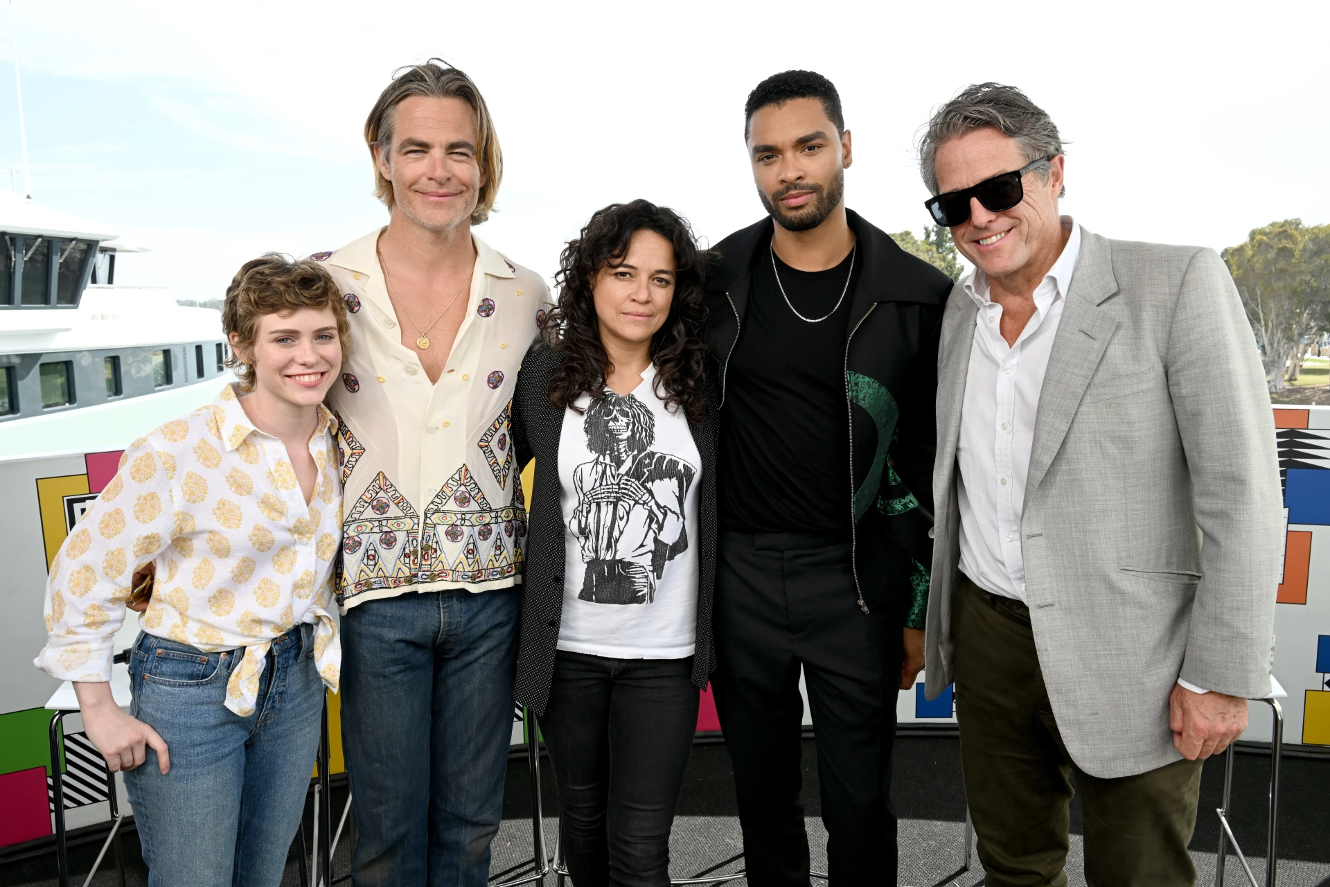 Hugh Grant, Michelle Rodriguez, Chris Pine, Regé-Jean Page, and Sophia Lillis at an event for Dungeons & Dragons: Honor Among Thieves (2023)