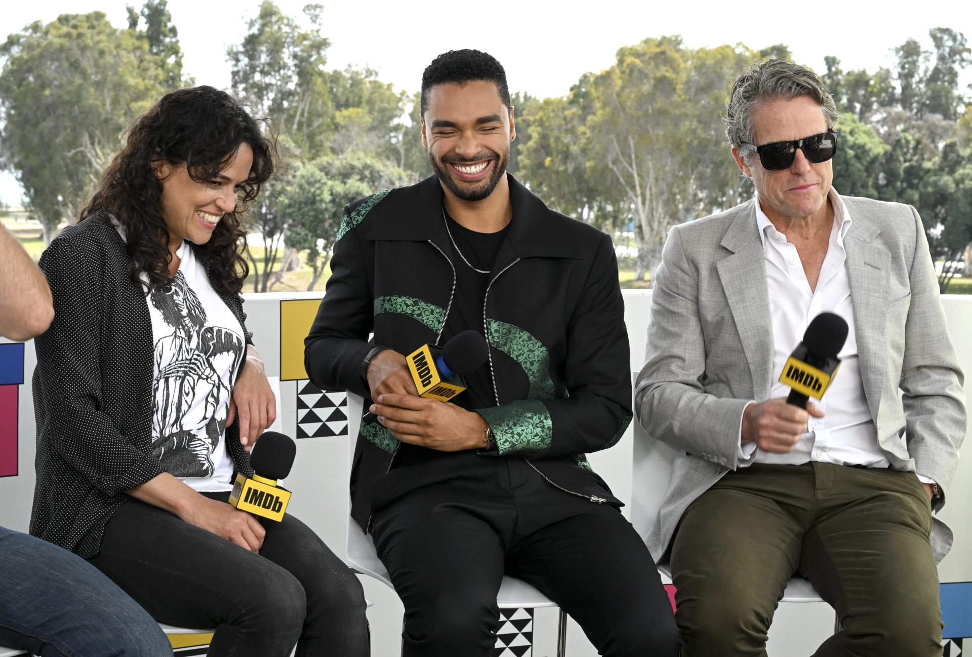 Hugh Grant, Michelle Rodriguez, and Regé-Jean Page at an event for Dungeons & Dragons: Honor Among Thieves (2023)