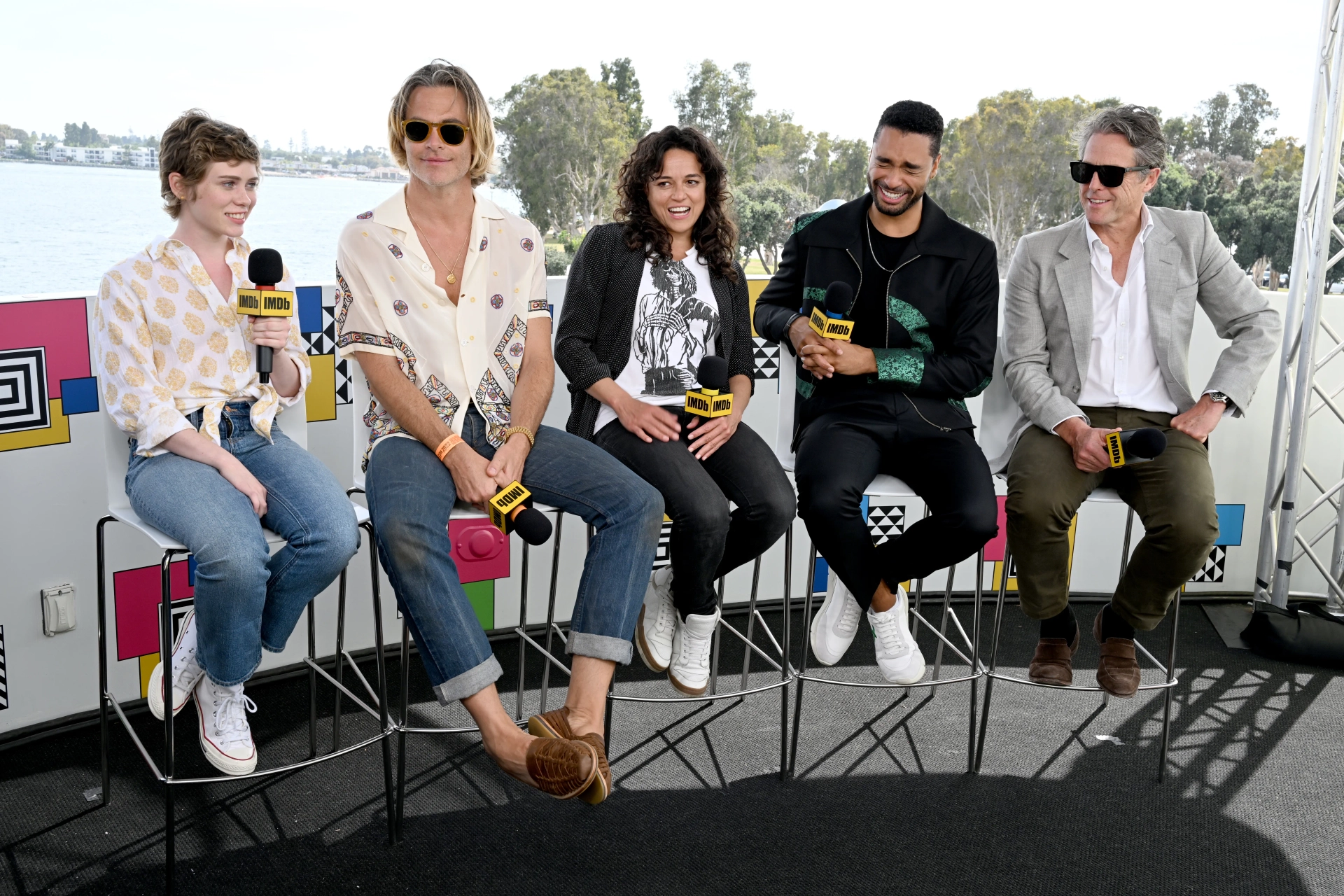 Hugh Grant, Michelle Rodriguez, Chris Pine, Regé-Jean Page, and Sophia Lillis at an event for Dungeons & Dragons: Honor Among Thieves (2023)