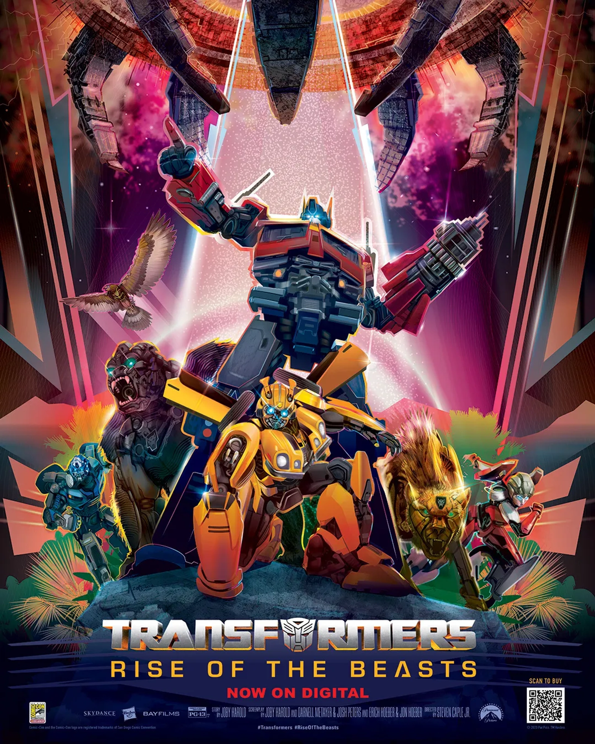 Ron Perlman, Michelle Yeoh, Peter Cullen, Pete Davidson, Tongayi Chirisa, and Liza Koshy in Transformers: Rise of the Beasts (2023)