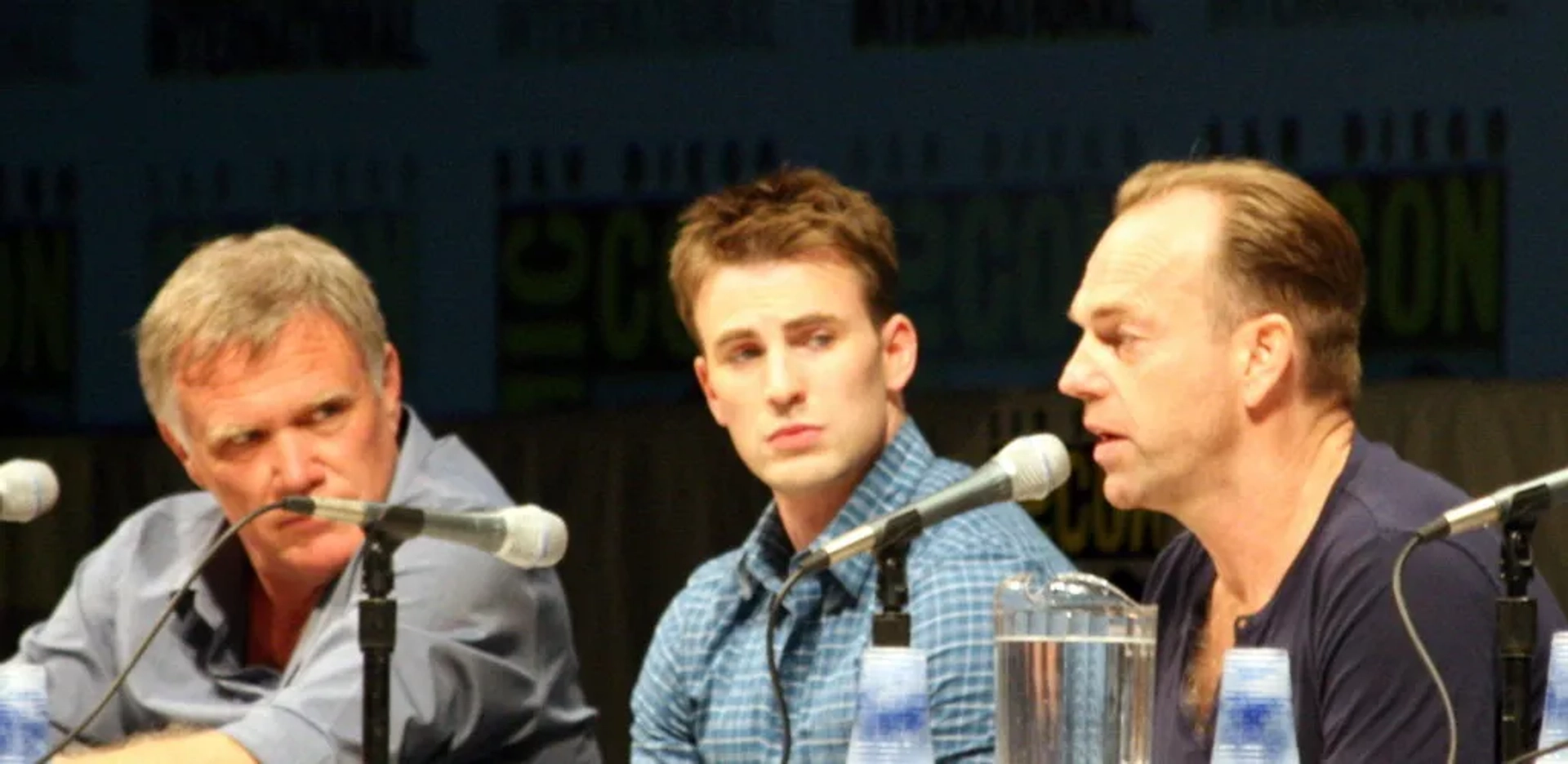 Joe Johnston, Chris Evans, and Hugo Weaving at an event for Captain America: The First Avenger (2011)