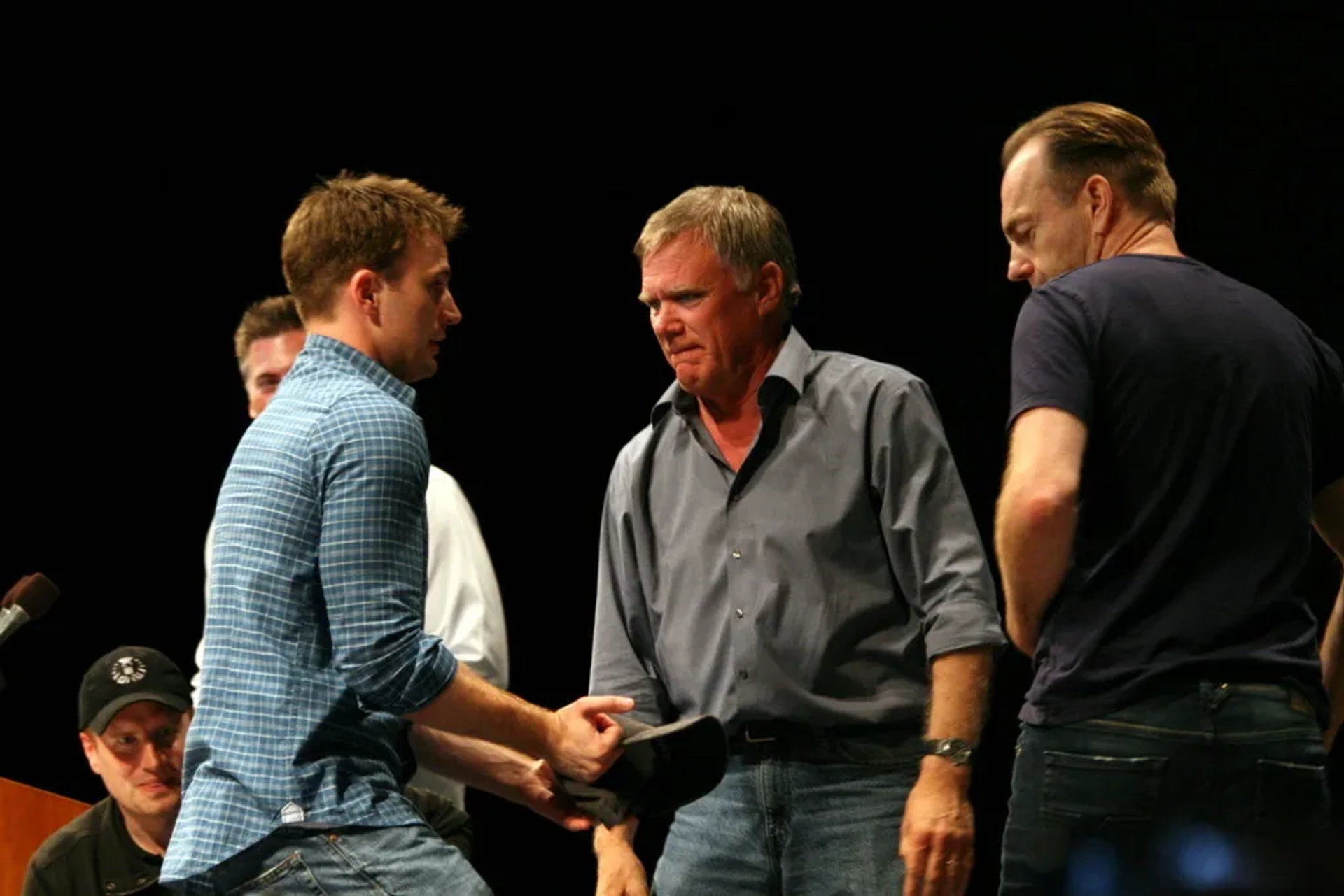 Joe Johnston, Chris Evans, Kevin Feige, and Hugo Weaving at an event for Captain America: The First Avenger (2011)