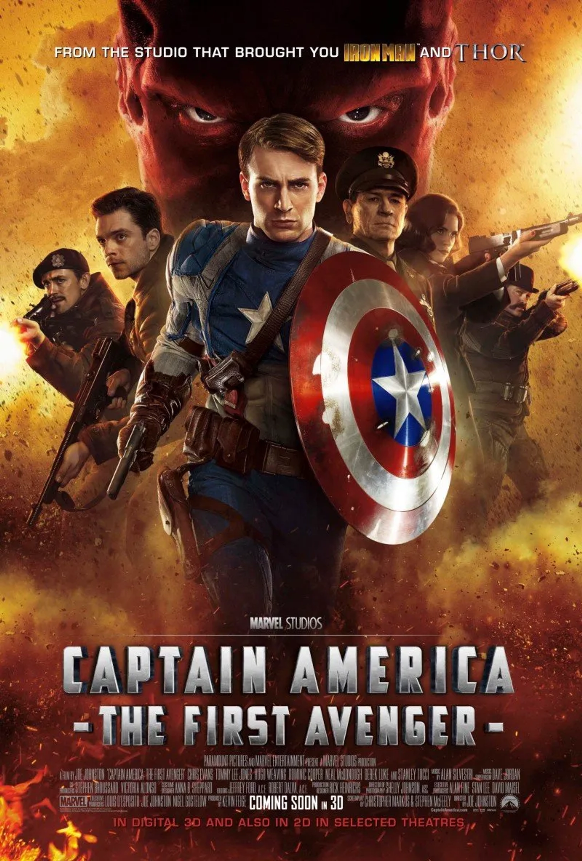 Tommy Lee Jones, Chris Evans, JJ Feild, Neal McDonough, Hugo Weaving, Sebastian Stan, and Hayley Atwell in Captain America: The First Avenger (2011)