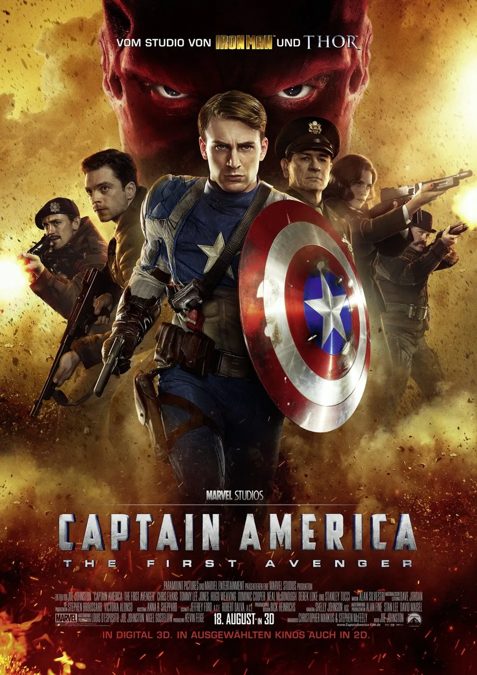 Tommy Lee Jones, Chris Evans, JJ Feild, Neal McDonough, Hugo Weaving, Sebastian Stan, and Hayley Atwell in Captain America: The First Avenger (2011)