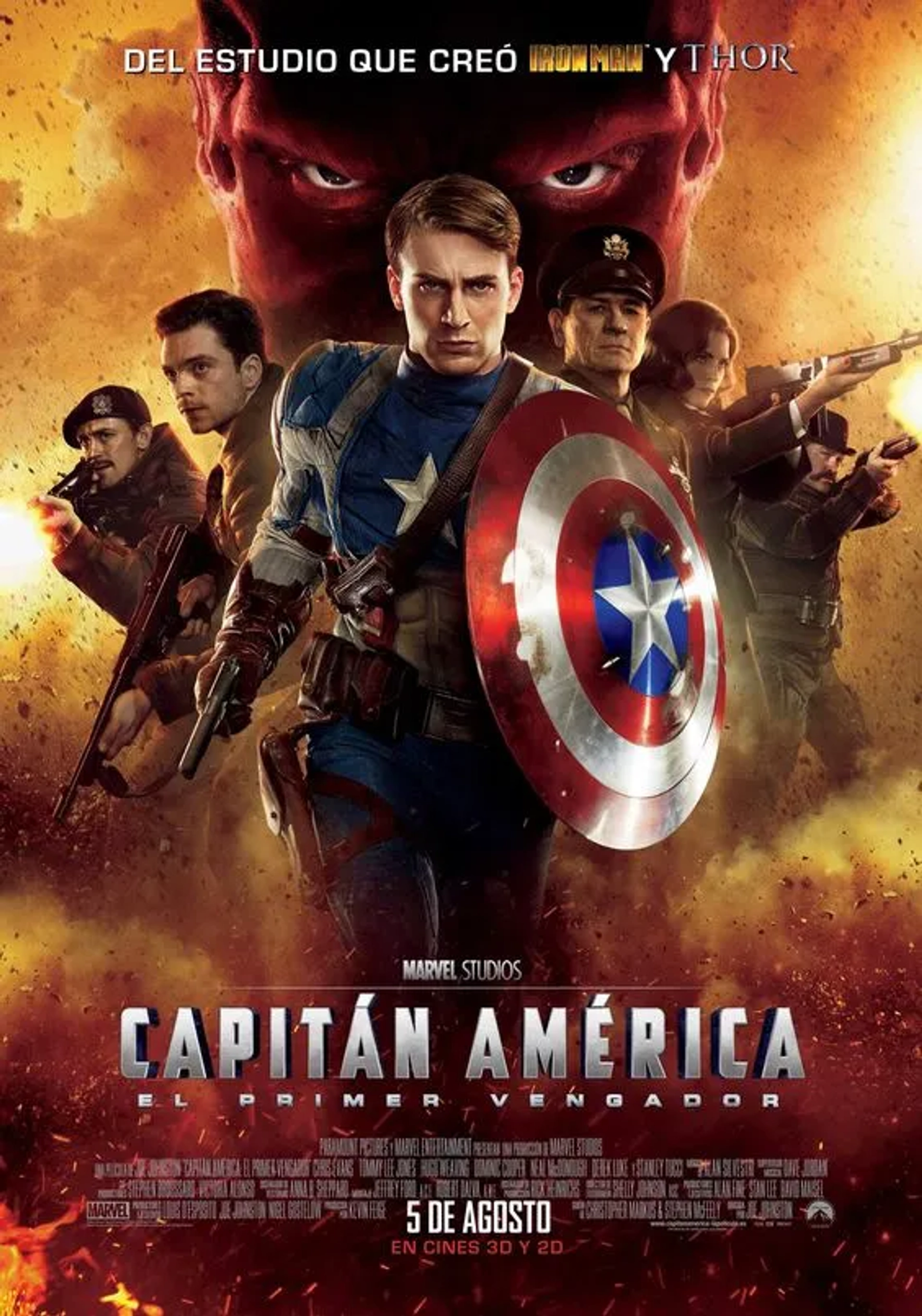 Tommy Lee Jones, Chris Evans, JJ Feild, Neal McDonough, Hugo Weaving, Sebastian Stan, and Hayley Atwell in Captain America: The First Avenger (2011)