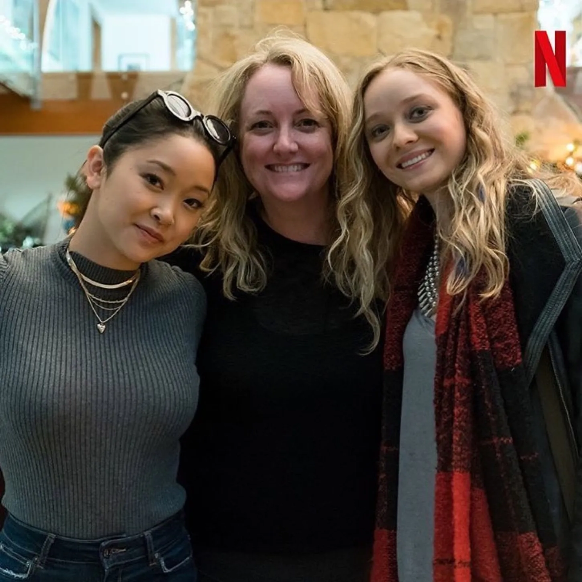 Lana Condor, Susan Johnson and Madeleine Arthur on set of To All the Boys I’ve Loved Before (2018)