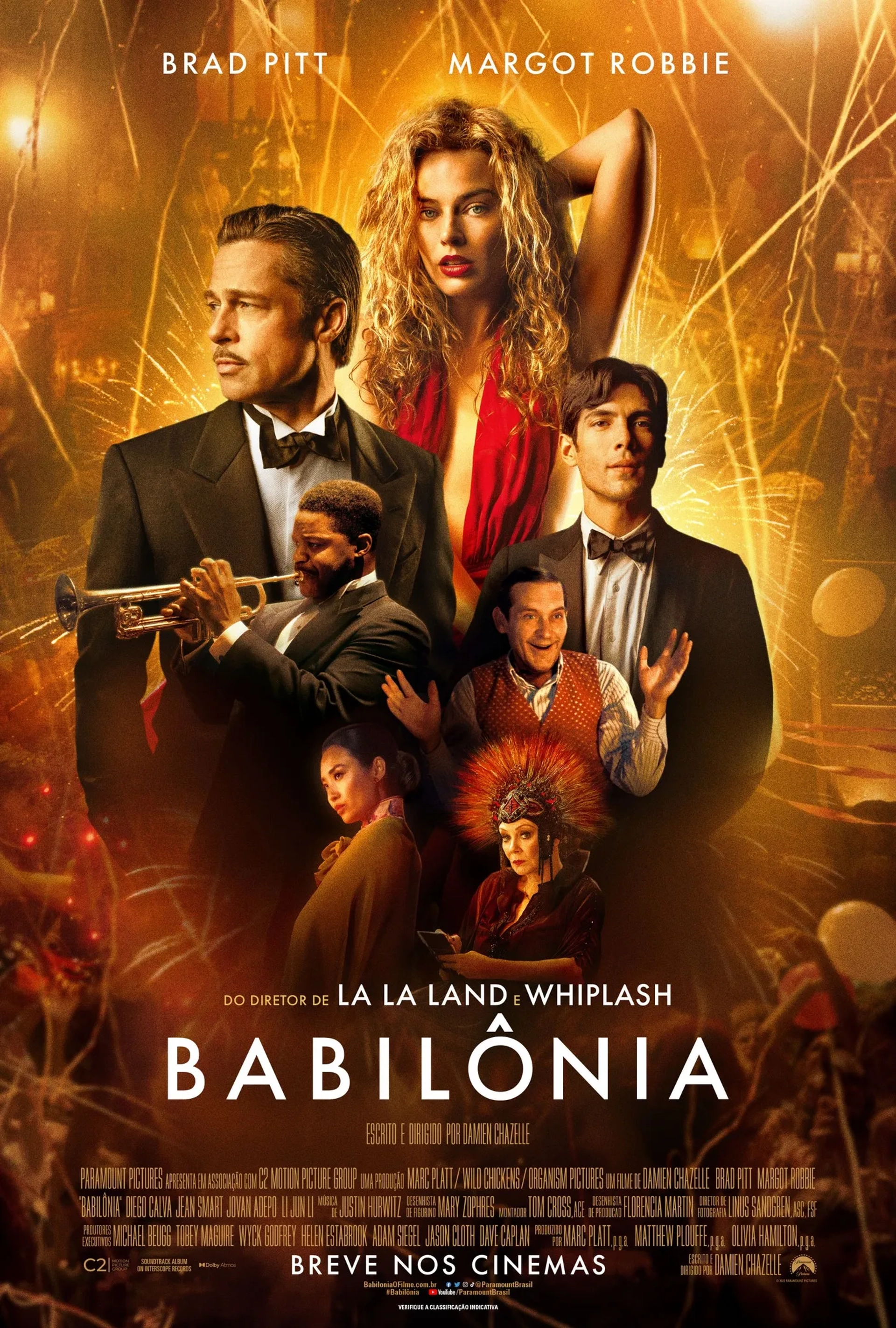 Brad Pitt, Tobey Maguire, Jean Smart, Margot Robbie, Diego Calva, Li Jun Li, and Jovan Adepo in Babylon (2022)