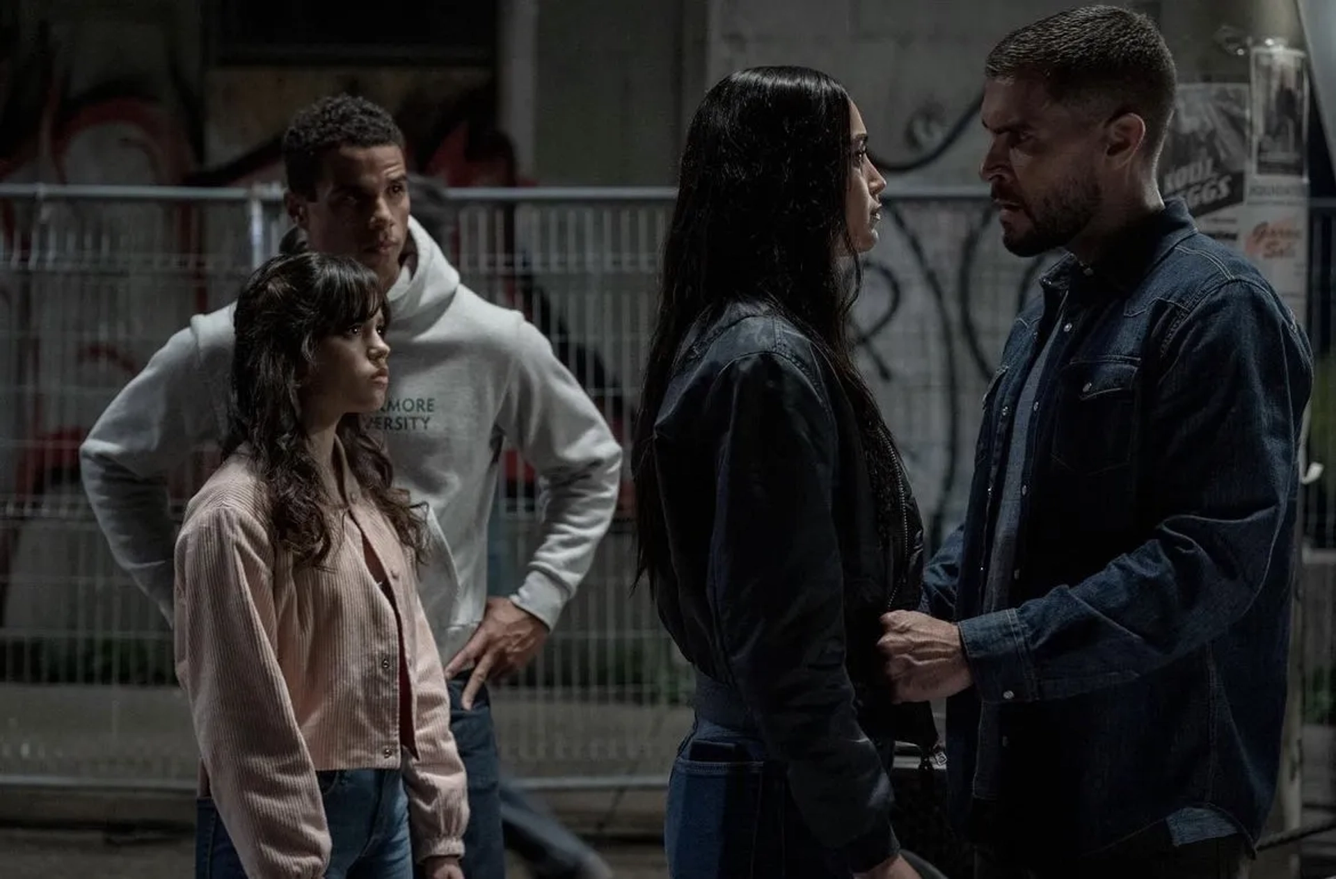 Josh Segarra, Mason Gooding, Melissa Barrera, and Jenna Ortega in Scream VI (2023)