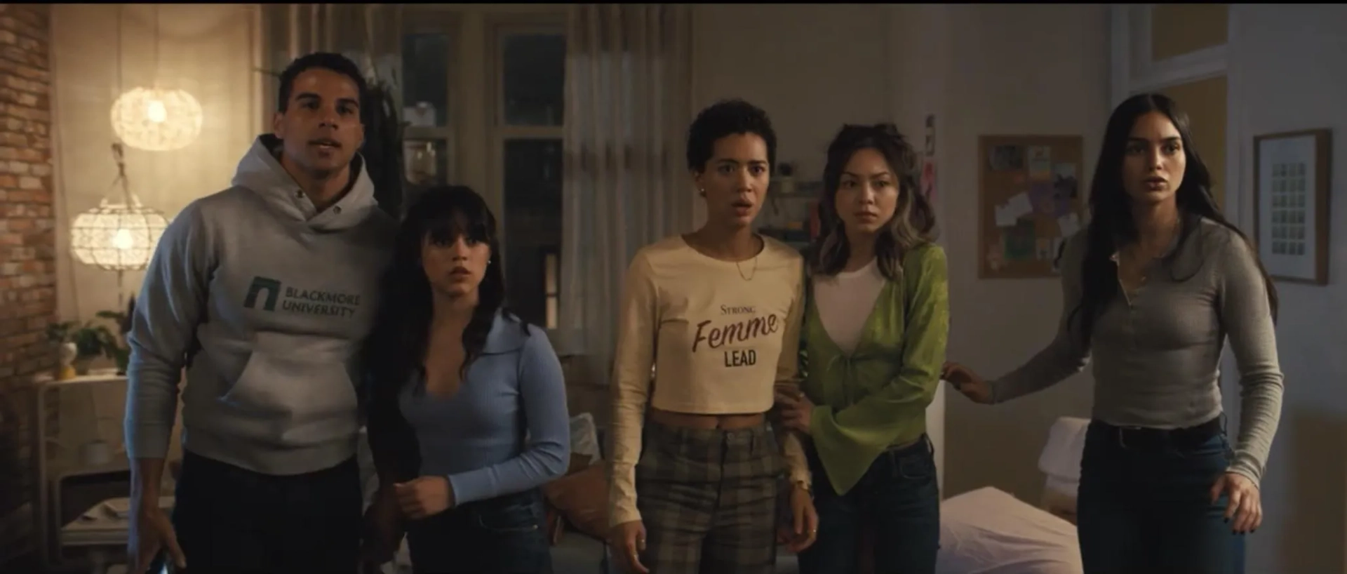 Mason Gooding, Melissa Barrera, Jenna Ortega, Jasmin Savoy Brown, and Devyn Nekoda in Scream VI (2023)
