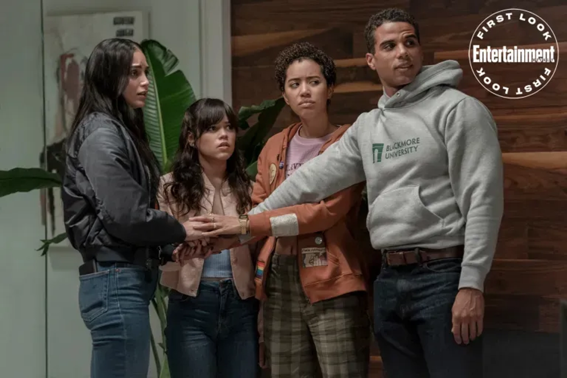 Mason Gooding, Melissa Barrera, Jenna Ortega, and Jasmin Savoy Brown in Scream VI (2023)