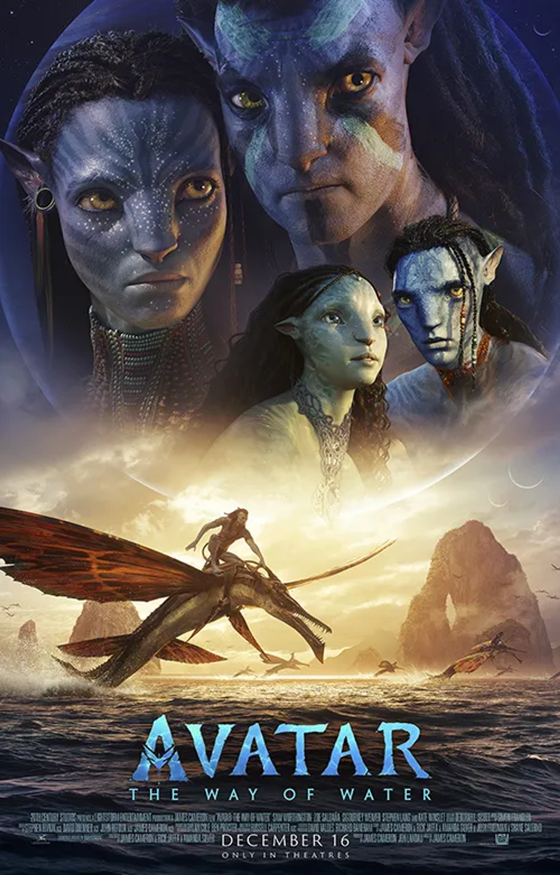 Zoe Saldana, Sam Worthington, Bailey Bass, and Jamie Flatters in Avatar: The Way of Water (2022)